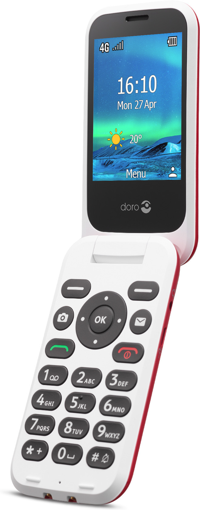 Doro 6821 -simpukkapuhelin, punainen / valkoinen