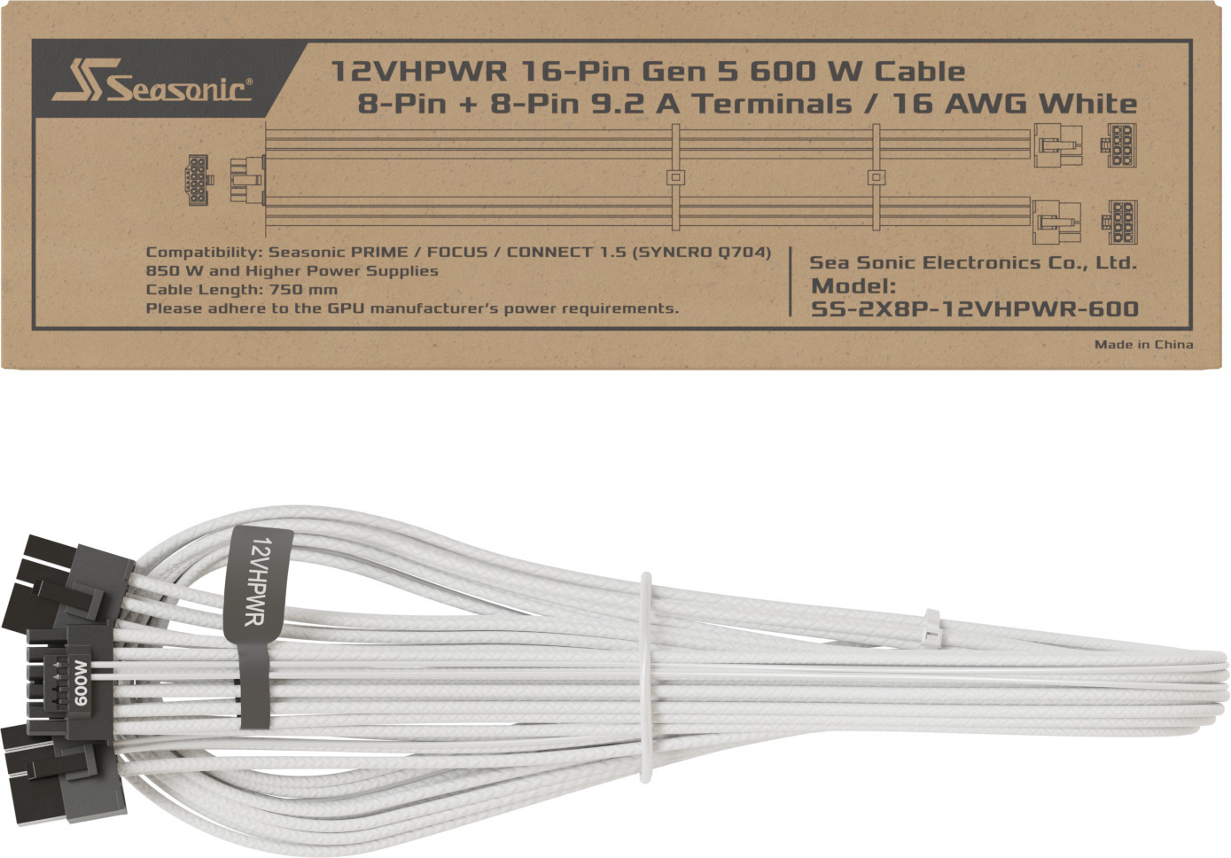 Seasonic 12VHPWR -kaapeli, valkoinen
