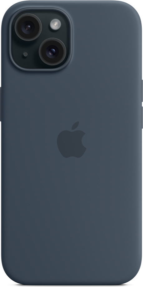Apple iPhone 15 silikonikuori MagSafella, musta