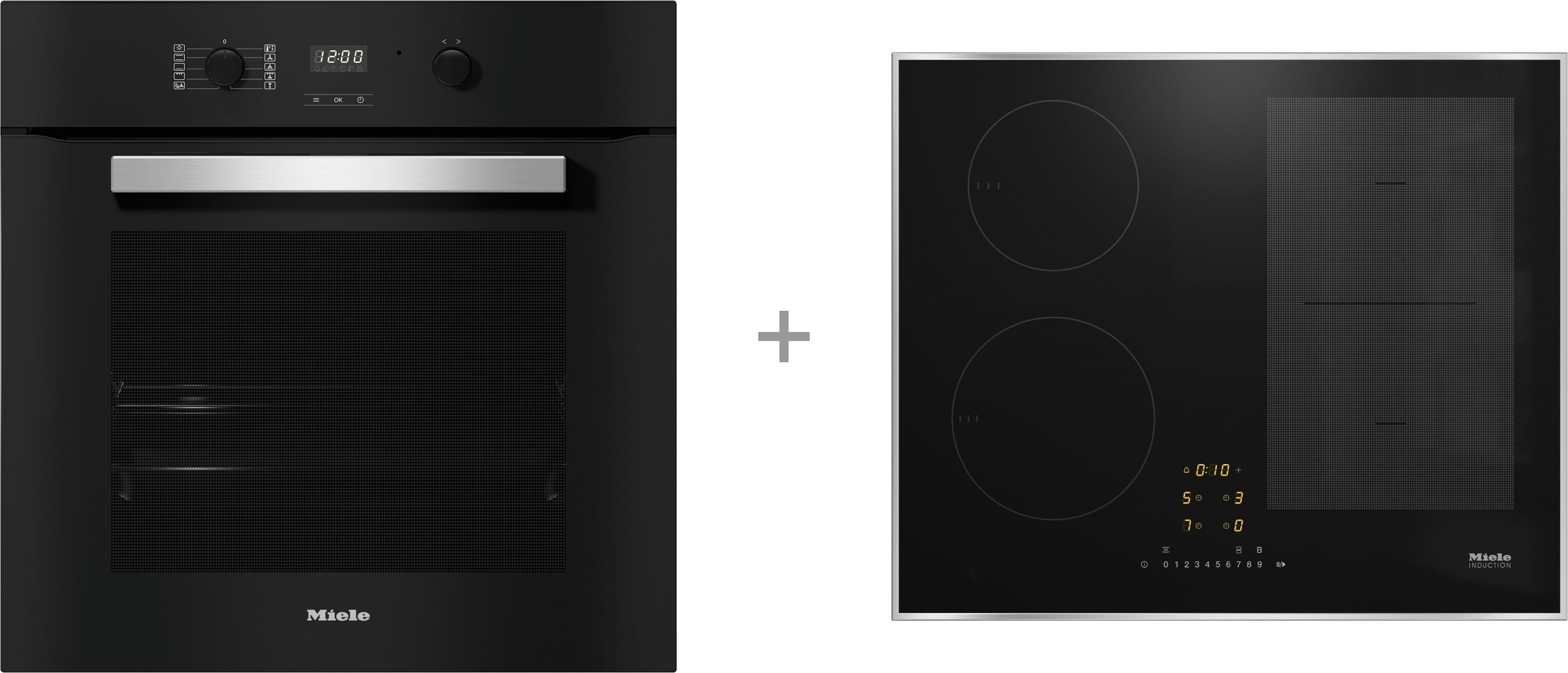 Miele H 2455 B erillisuuni, musta ja Miele KM 7464 FR induktiotaso