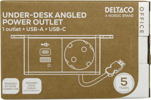 DELTACO virtapaneeli, 1 pistorasia, 1x21W A+C USB-laturi, GST18-liitäntä