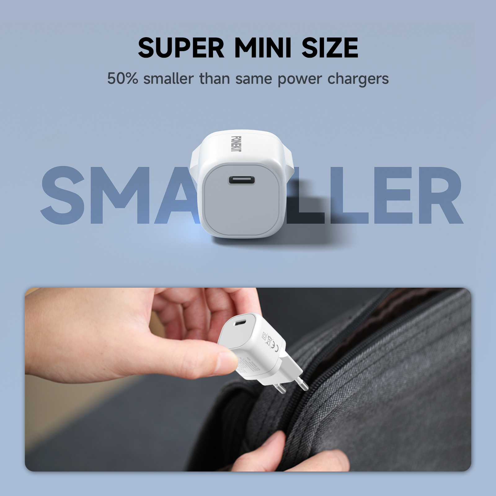 FoneKit Mini 20W -verkkovirtalaturi, USB-C, valkoinen