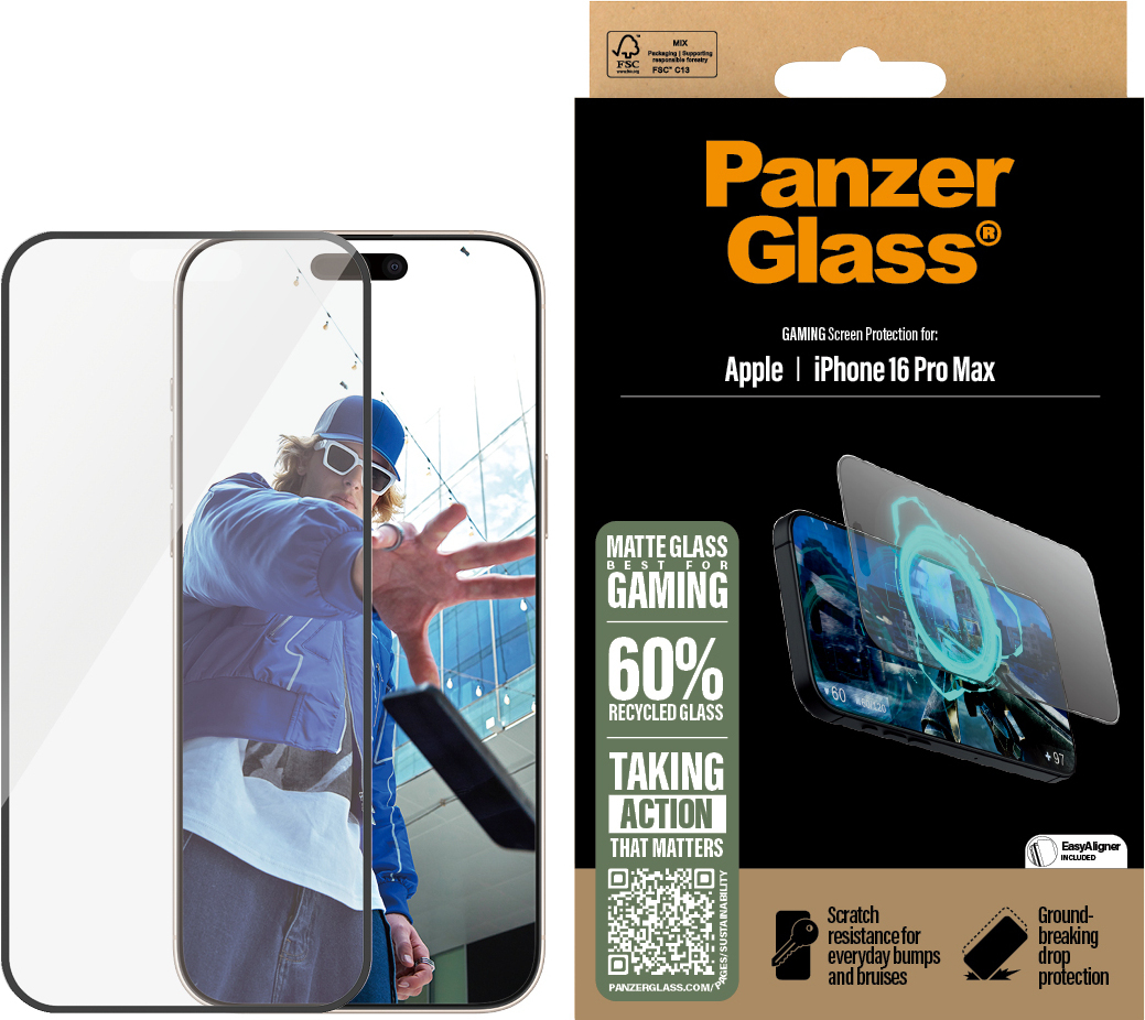 PanzerGlass Gaming Ultra-wide Fit with Aligner -panssarilasi, iPhone 16 Pro Max