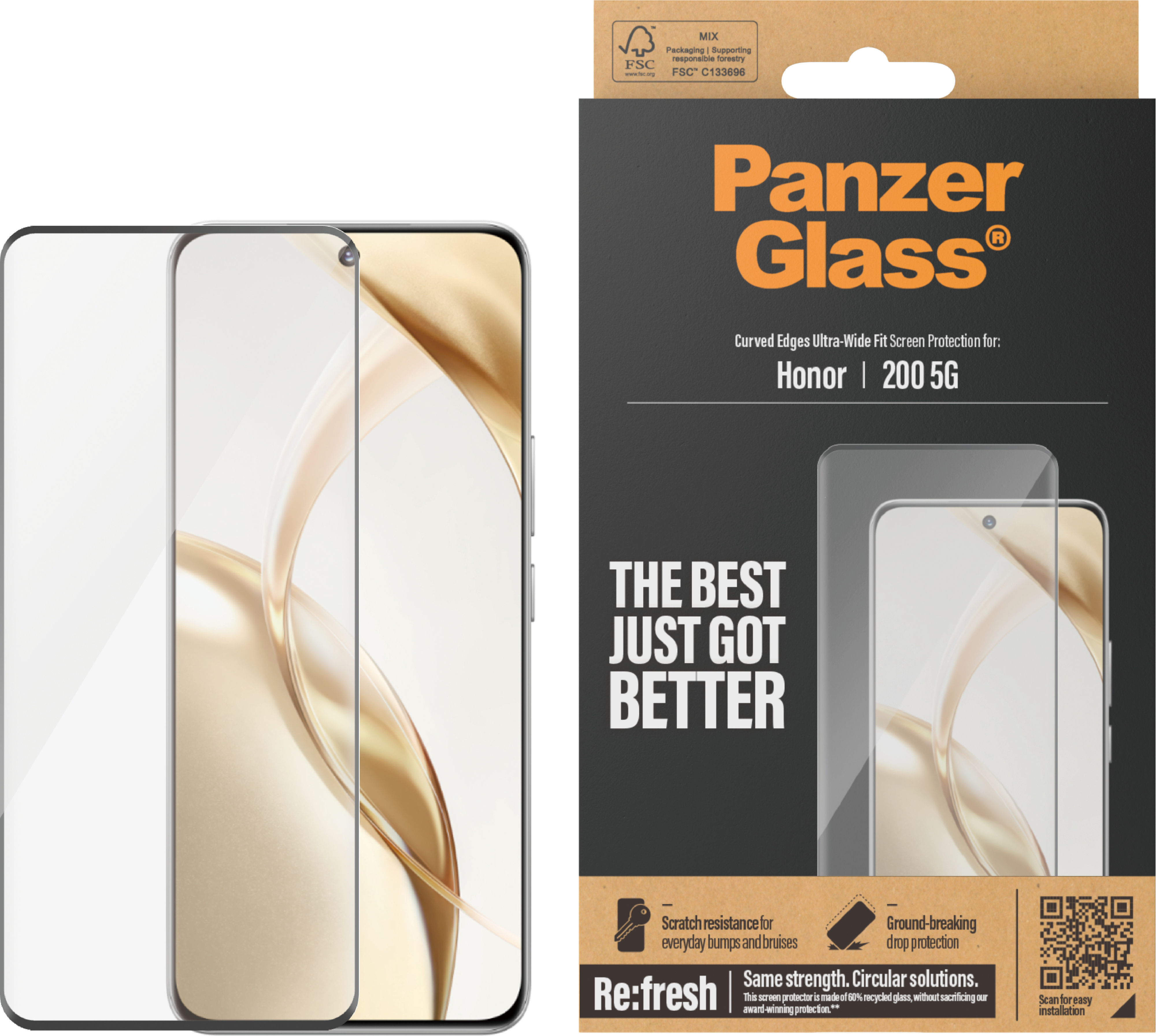 PanzerGlass Privacy Ultra Wide Fit -panssarilasi, Honor 200 5G, musta kehys