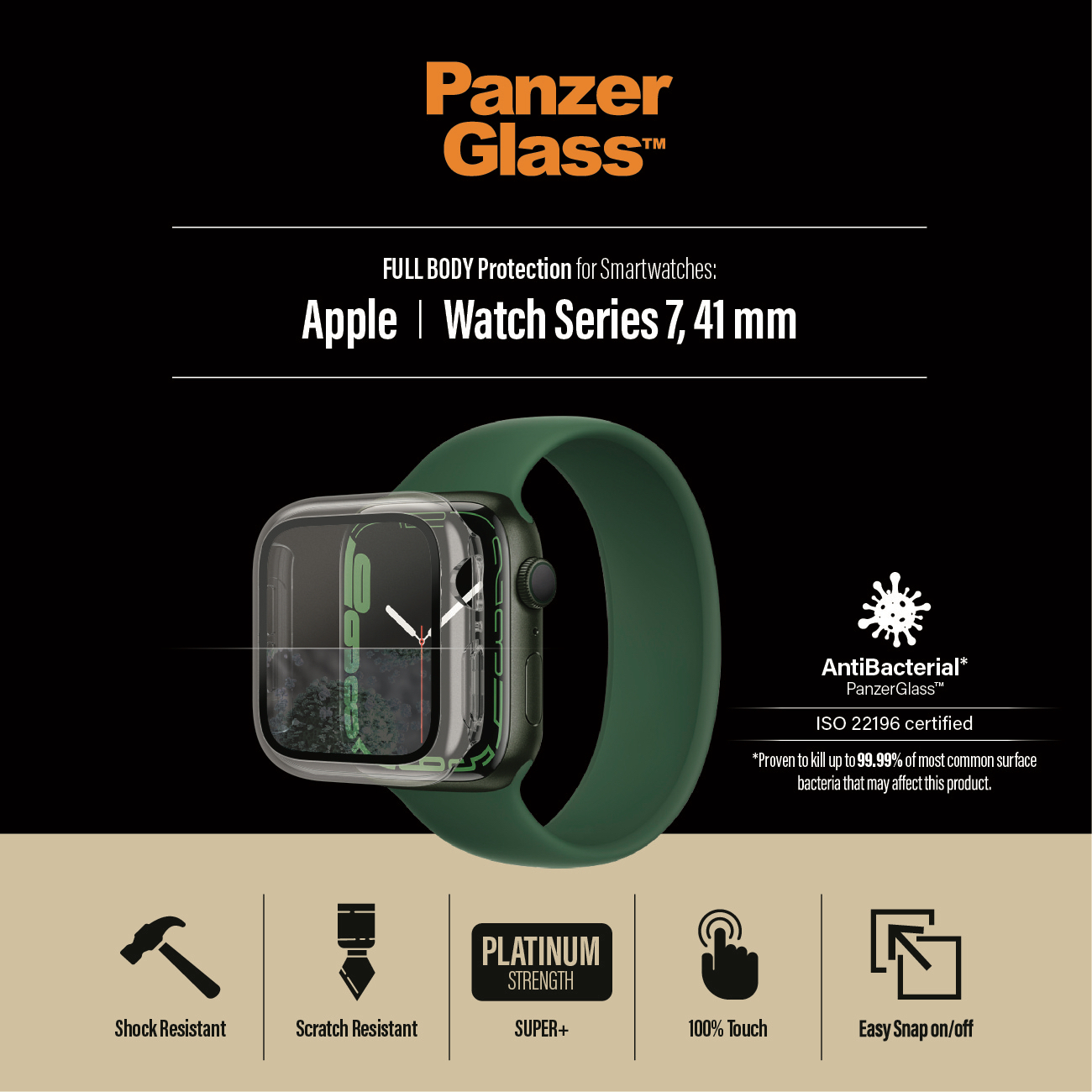 PanzerGlass Full Body -panssarilasi Apple Watch 7 / 8, 41 mm, kirkas