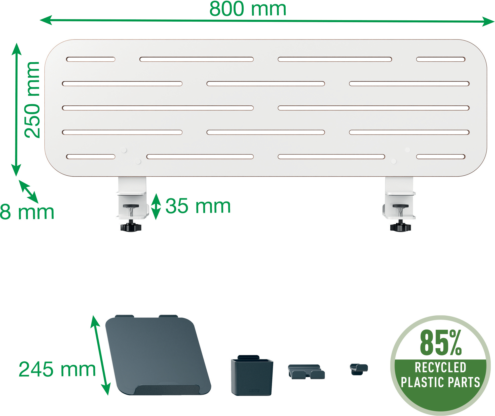 Leitz Ergo -säilytystaulu kannettavan tietokoneen pidikkeellä, 80 x 25 cm
