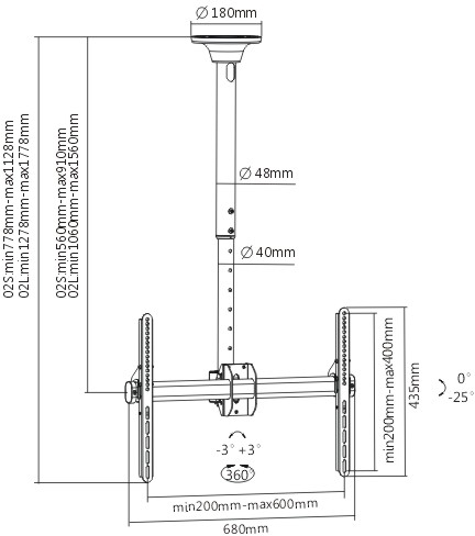 Mozi Telescopic Full Motion 37-70" television kattokiinnike