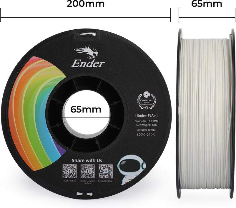 Creality Ender - PLA+ -filamentti 3D -tulostimeen, 1.75 mm, valkoinen