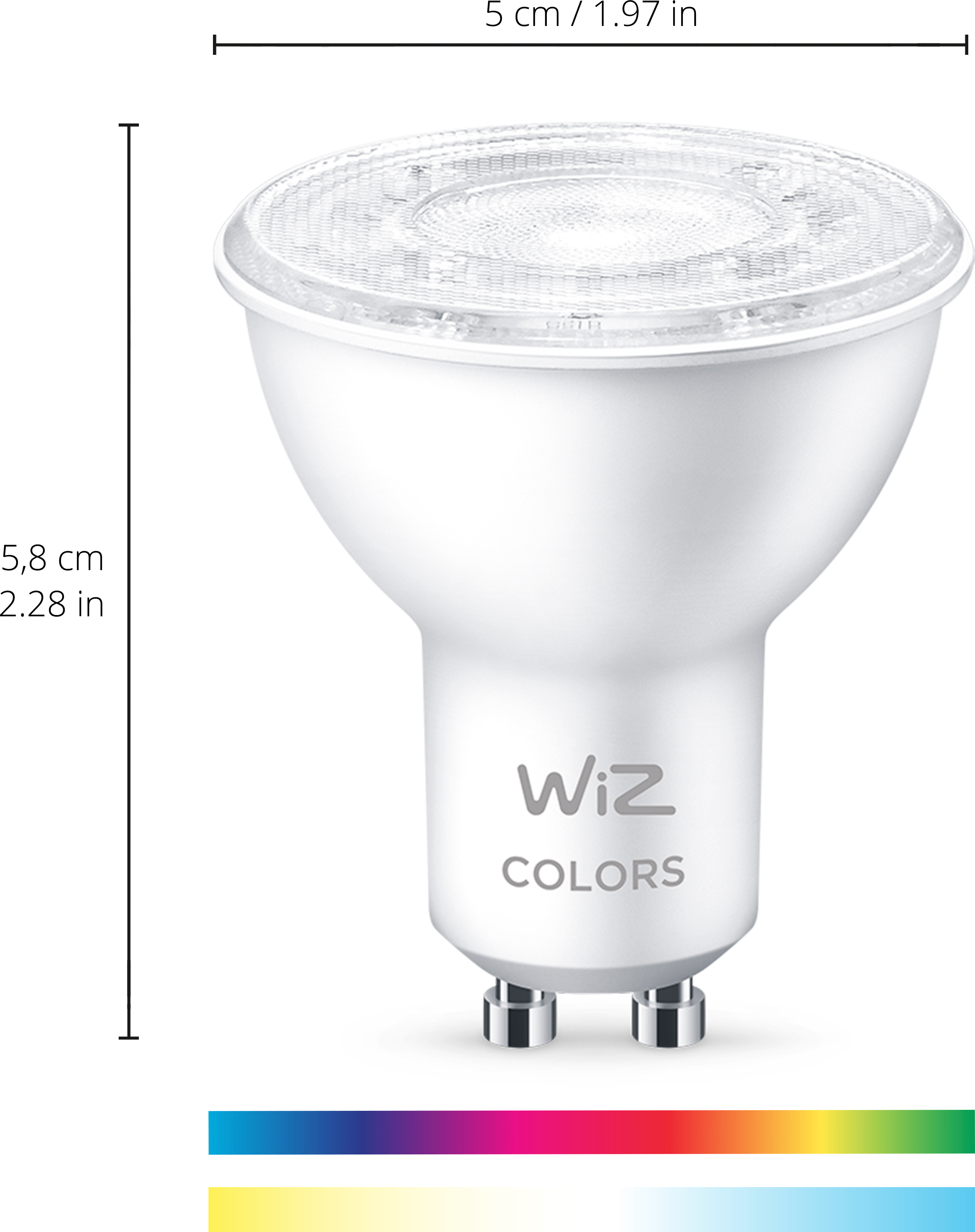 WiZ älylamppu, GU10, RGBW, kaikki värit ja valkoisen valon sävyt, Wi-Fi, 345 lm, 2-pack