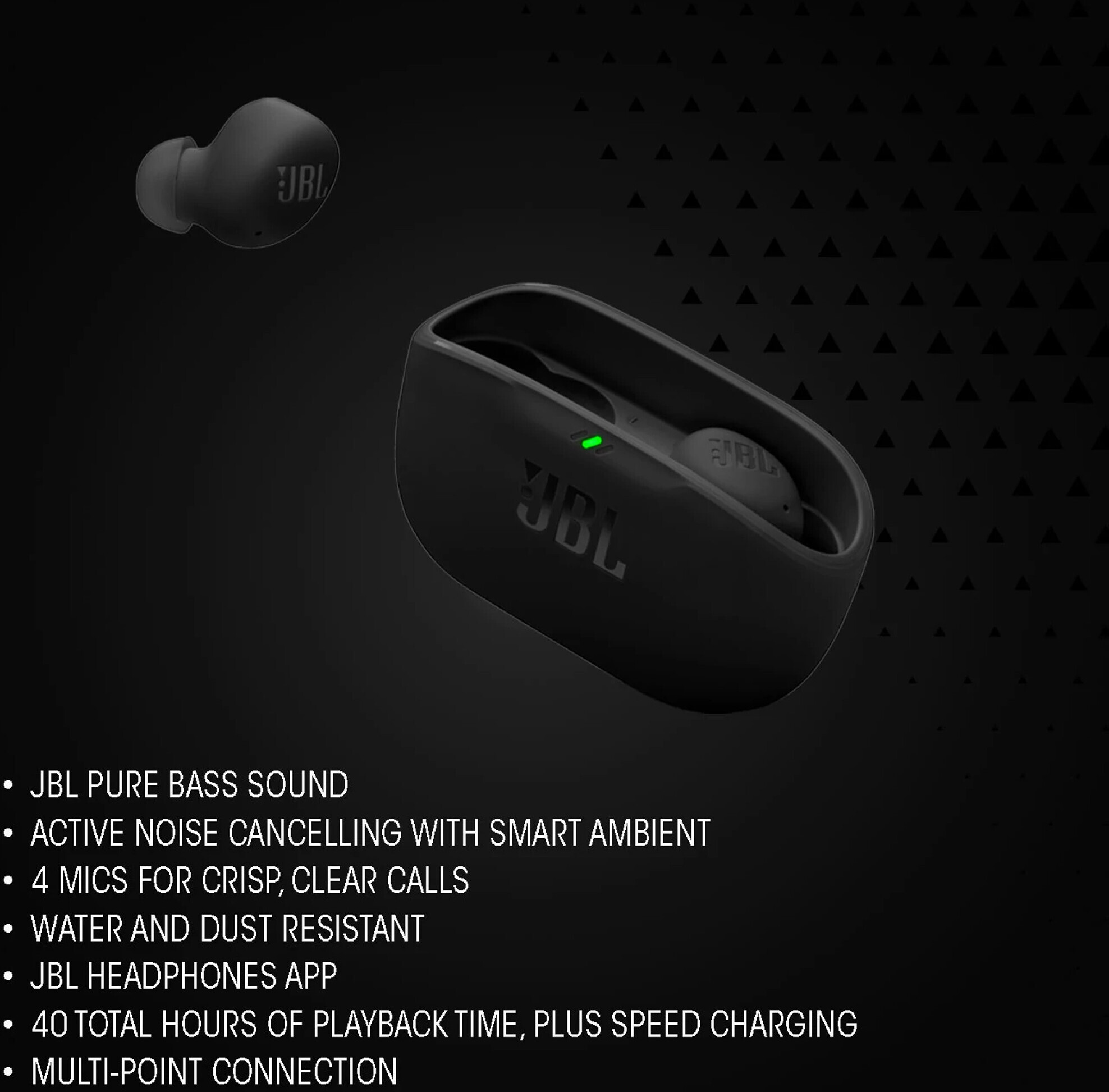 JBL Wave Buds 2 nappikuulokkeet aktiivisella melunvaimennuksella, musta