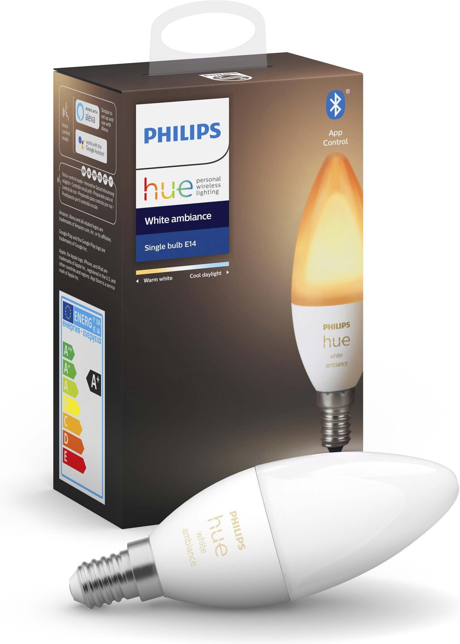Philips Hue White Ambiance -LED-älylamppu, BT, E14, 470 lm