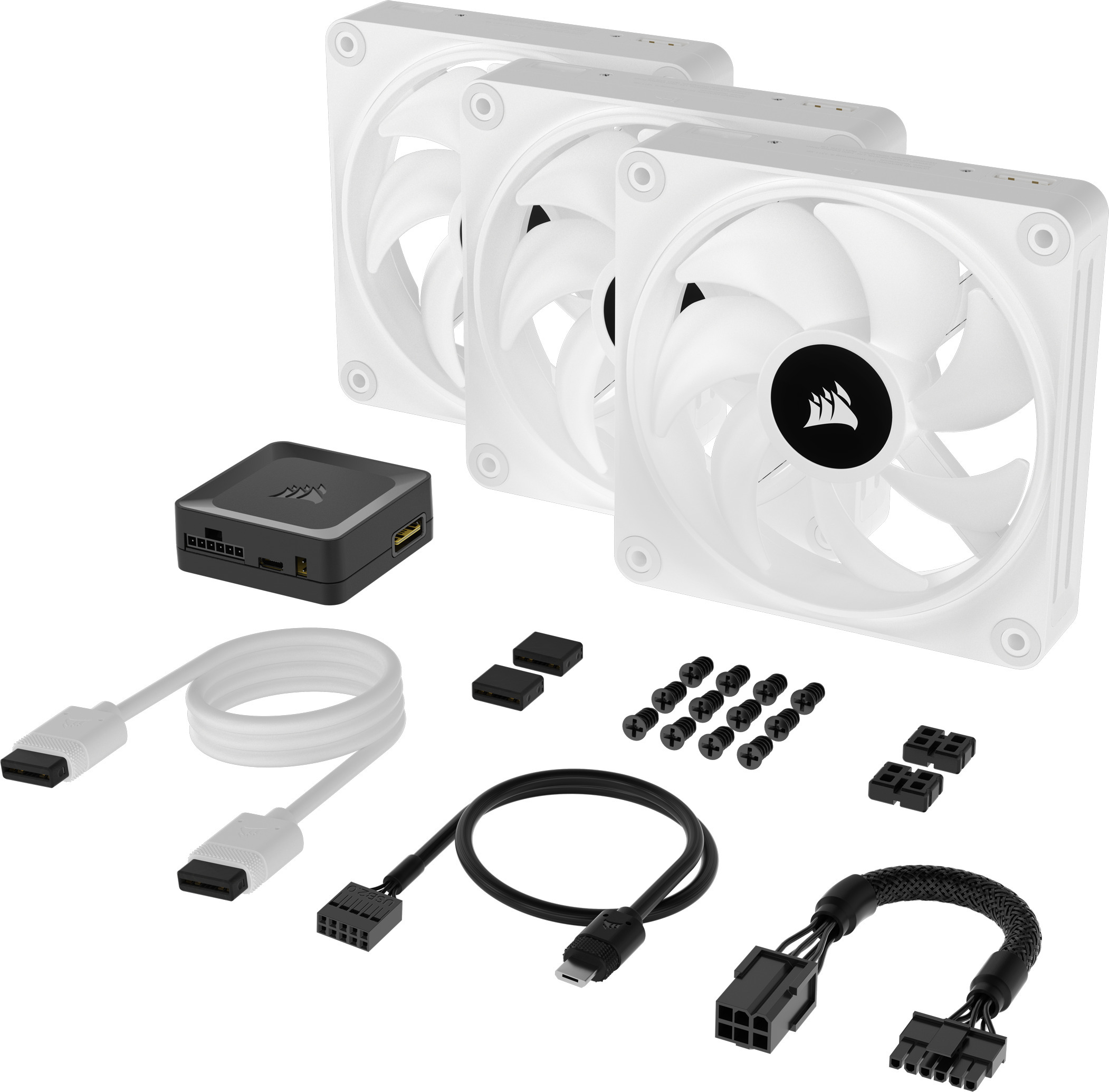Corsair iCUE LINK QX120 RGB PWM -tuuletin, 120 mm, valkoinen, 3 kpl Starter Kit