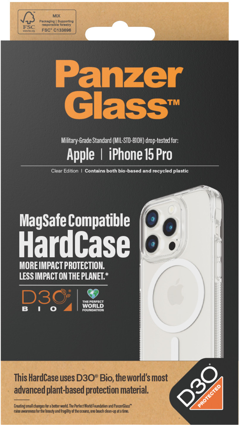 PanzerGlass HardCase with D3O -suojakotelo, MagSafe-yhteensopiva, iPhone 15, läpinäkyvä