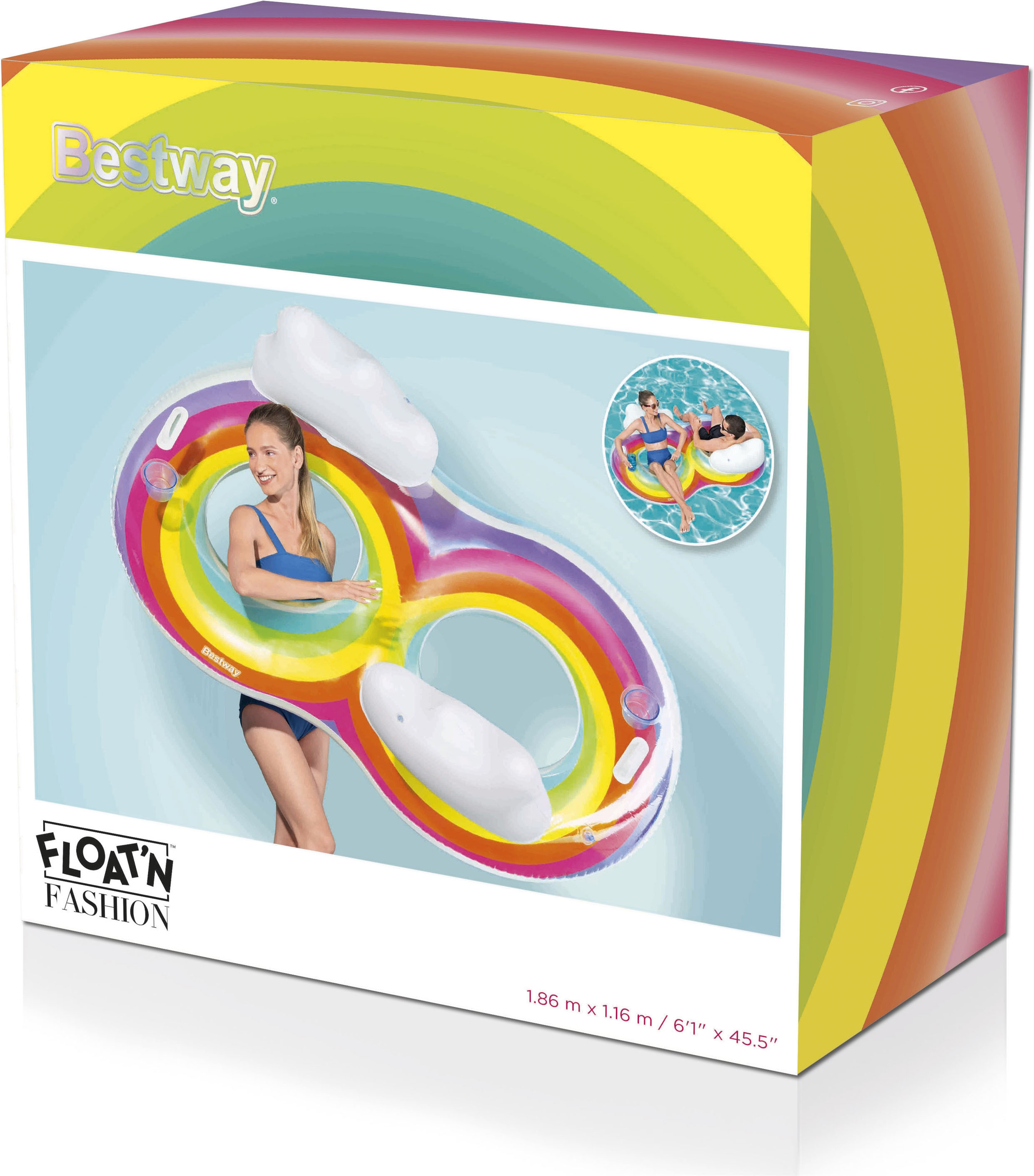Bestway Rainbow Dreams Double Swim -uimarengas, 1,86 m x 1,16 m