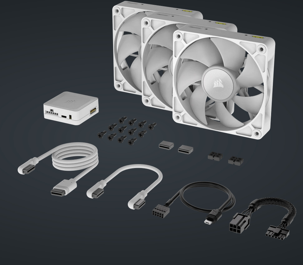 Corsair iCUE LINK RX120 RGB PWM Starter Kit -tuuletin, valkoinen, 120 mm, 3 kpl
