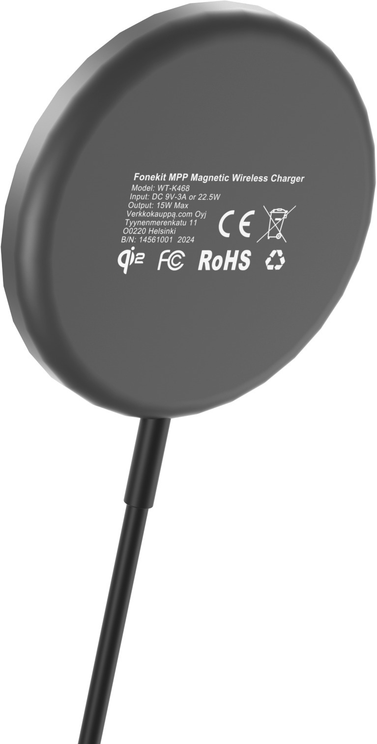FoneKit WP-15Q2 -langaton Qi2-latausalusta magneetilla, musta