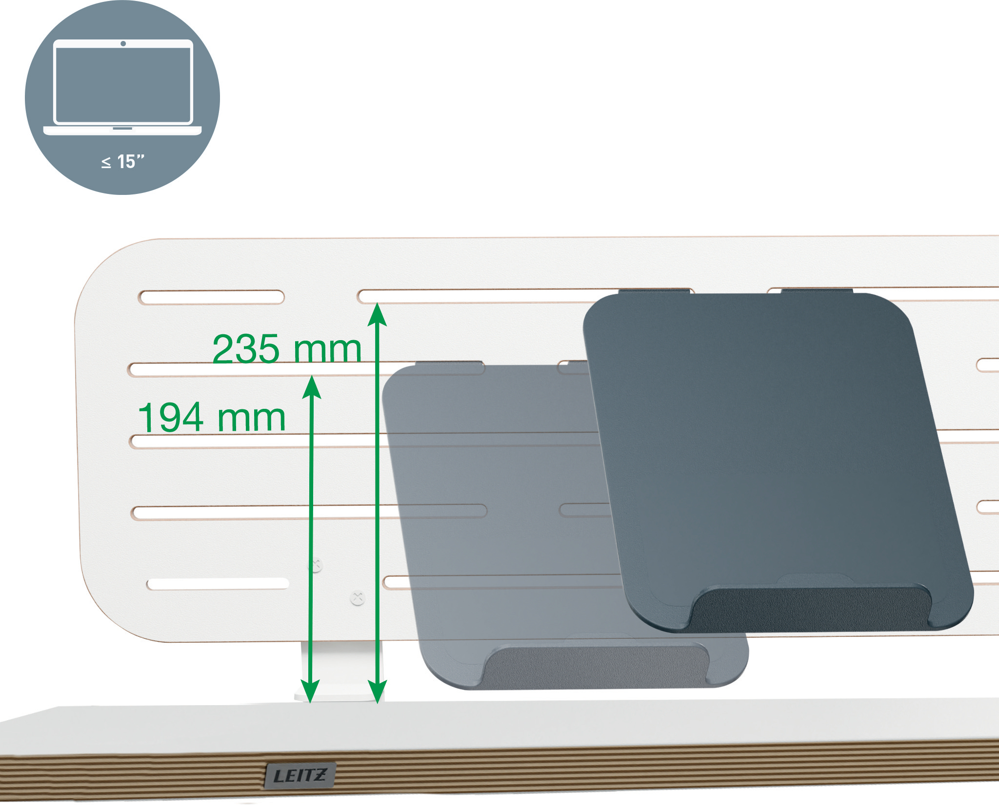 Leitz Ergo -säilytystaulu kannettavan tietokoneen pidikkeellä, 80 x 25 cm