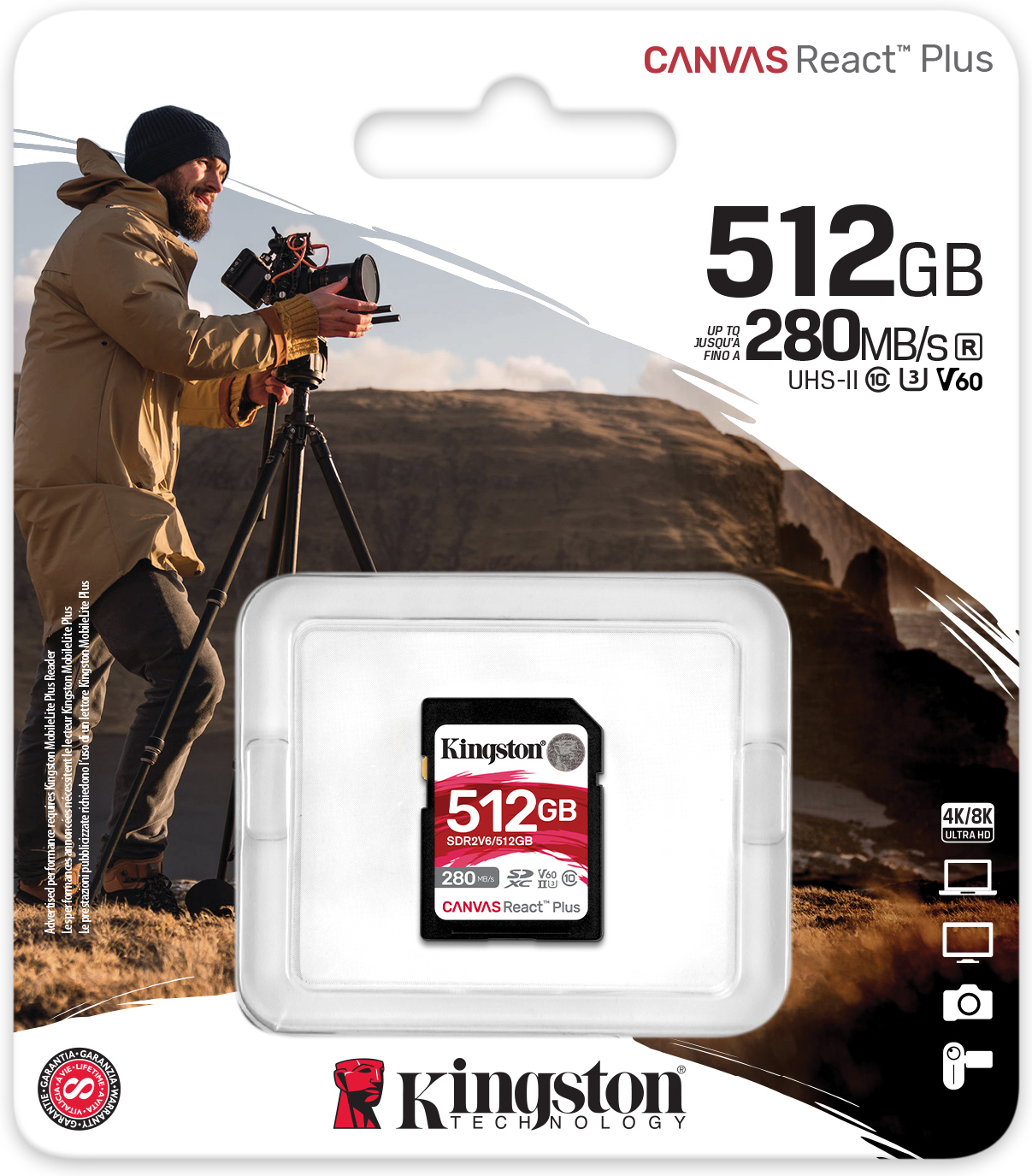 Kingston Canvas React Plus V60 512 Gt UHS-II -SDXC-muistikortti