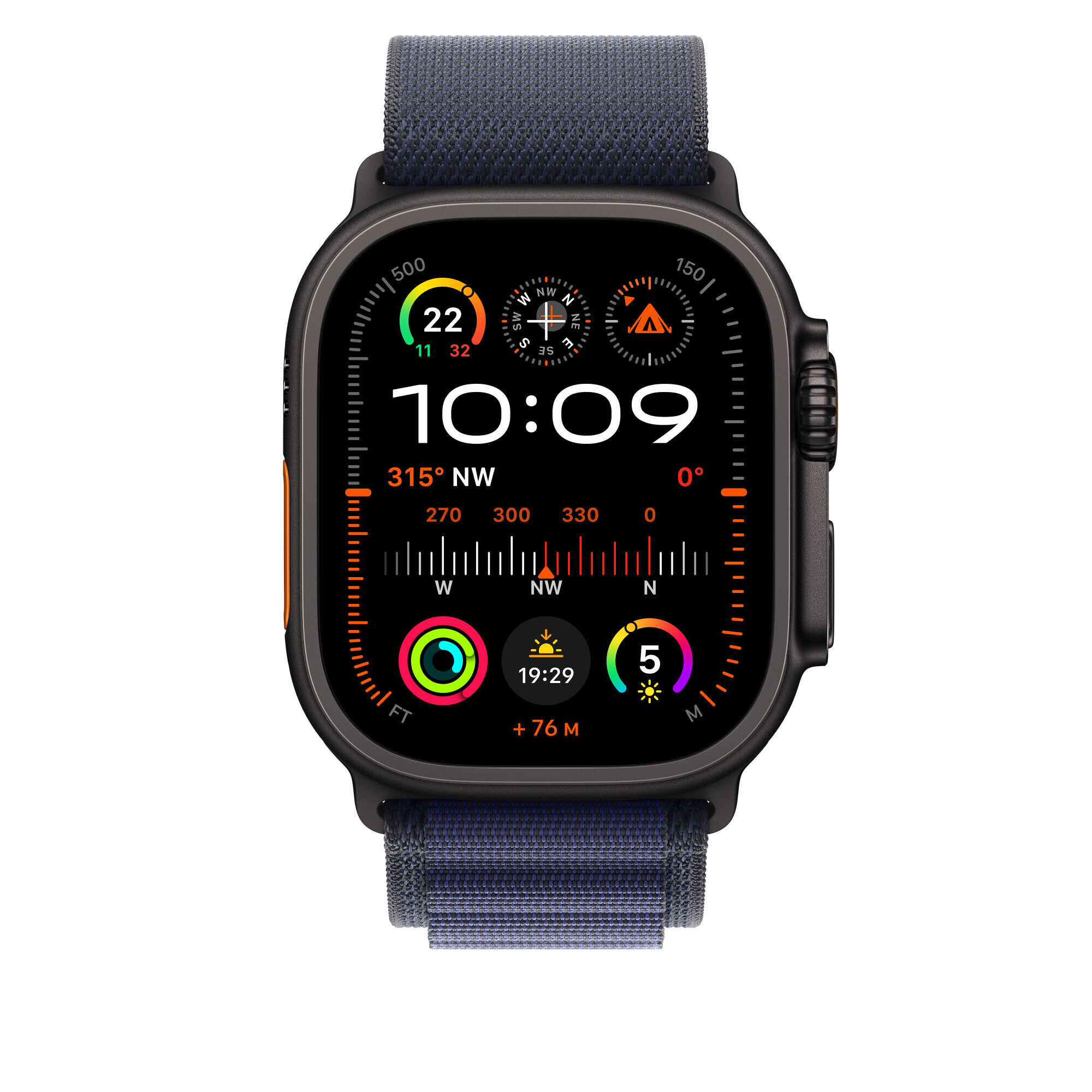 Apple Watch 49 mm laivastonsininen Alpine-ranneke, keskikokoinen, mustatitaani