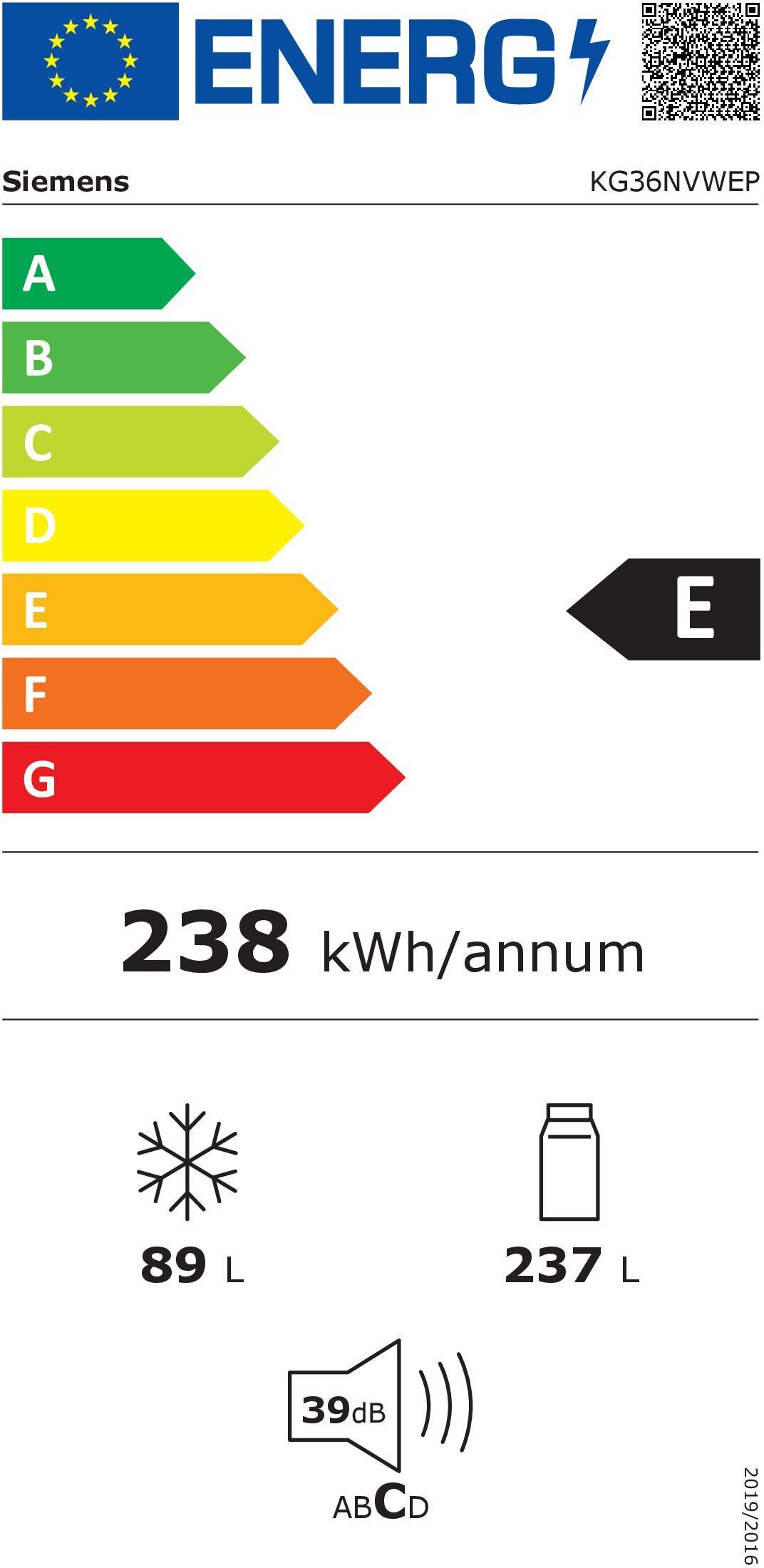 Siemens KG36NVWEP iQ300 jääkaappipakastin, valkoinen