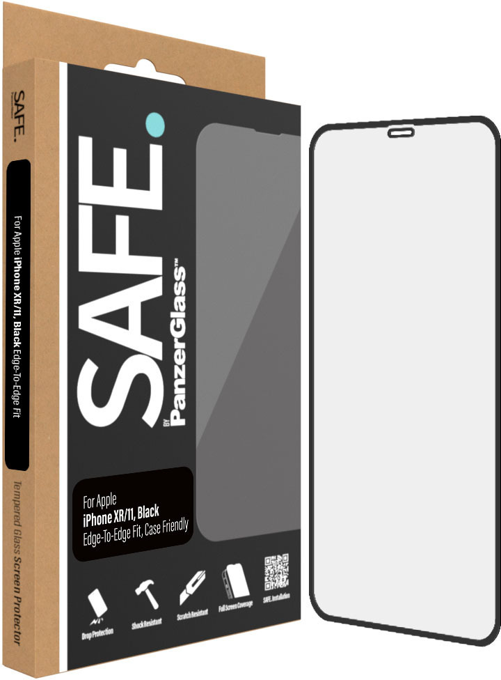 SAFE by PanzerGlass -panssarilasi, iPhone 11 / Xr, musta kehys