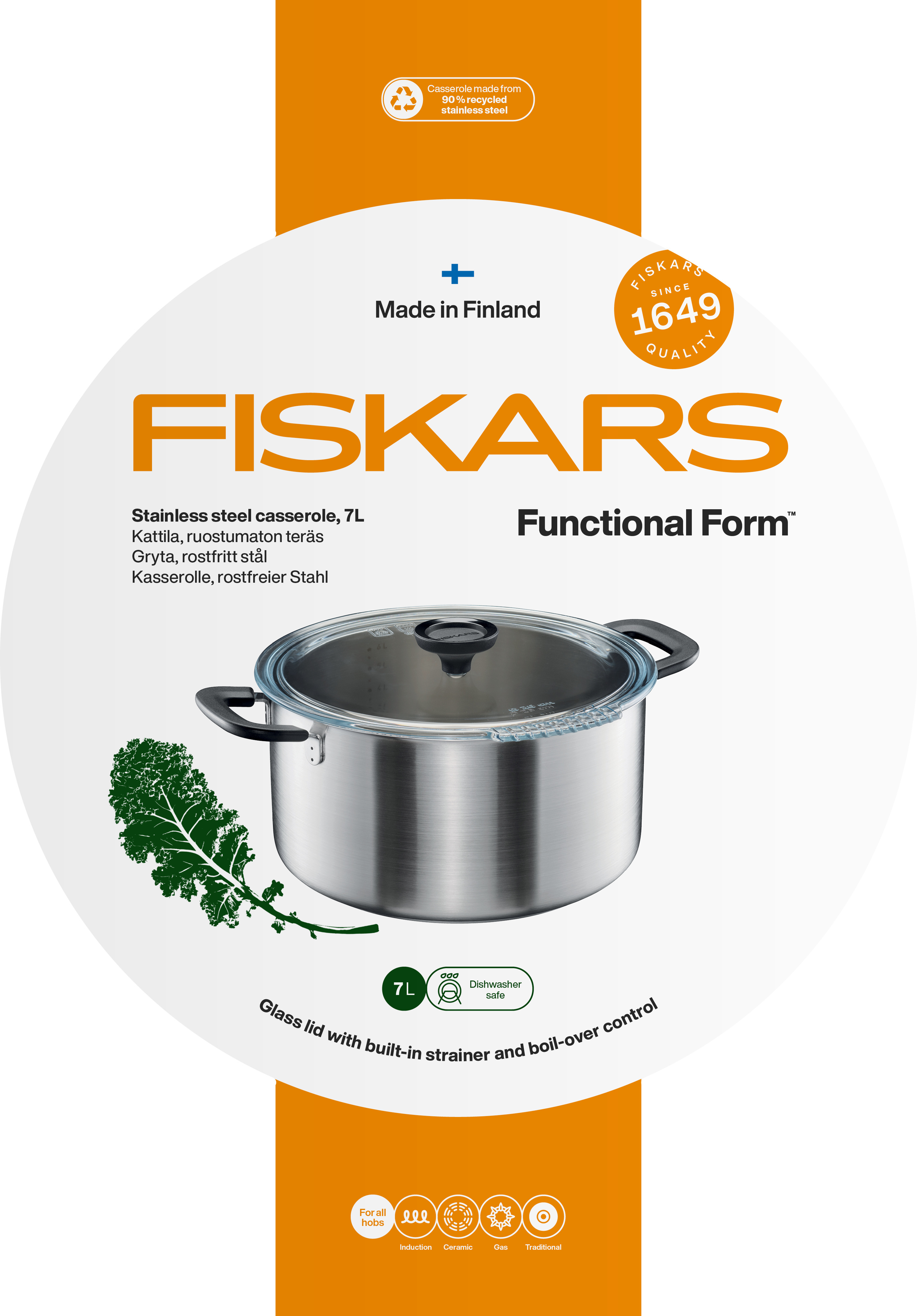 Fiskars Functional Form -kattila, 7 L