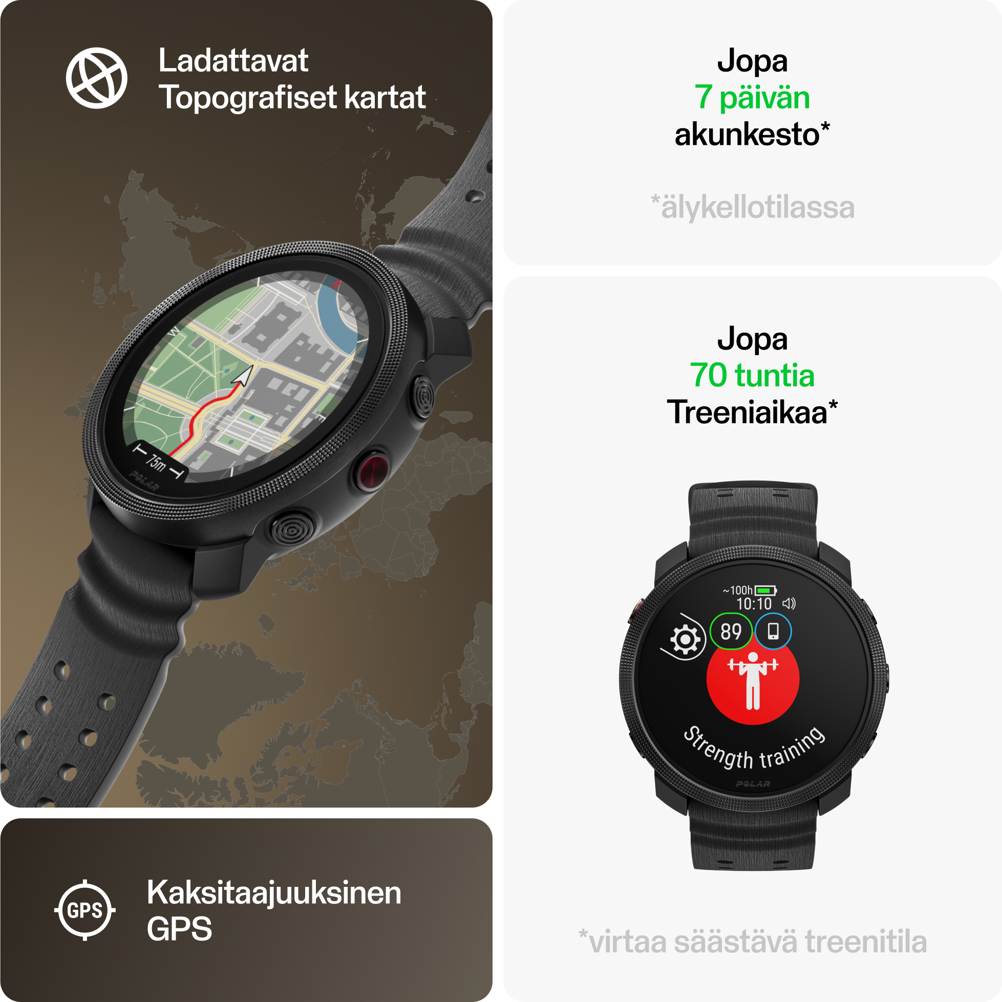 Polar Vantage M3 -urheilukello, musta, S-L