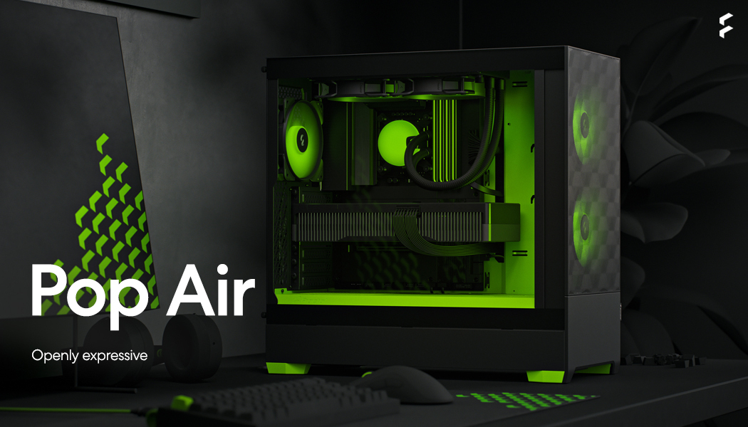 Fractal Design Pop Air RGB Green Core TG ATX-kotelo ikkunalla, musta/vihreä