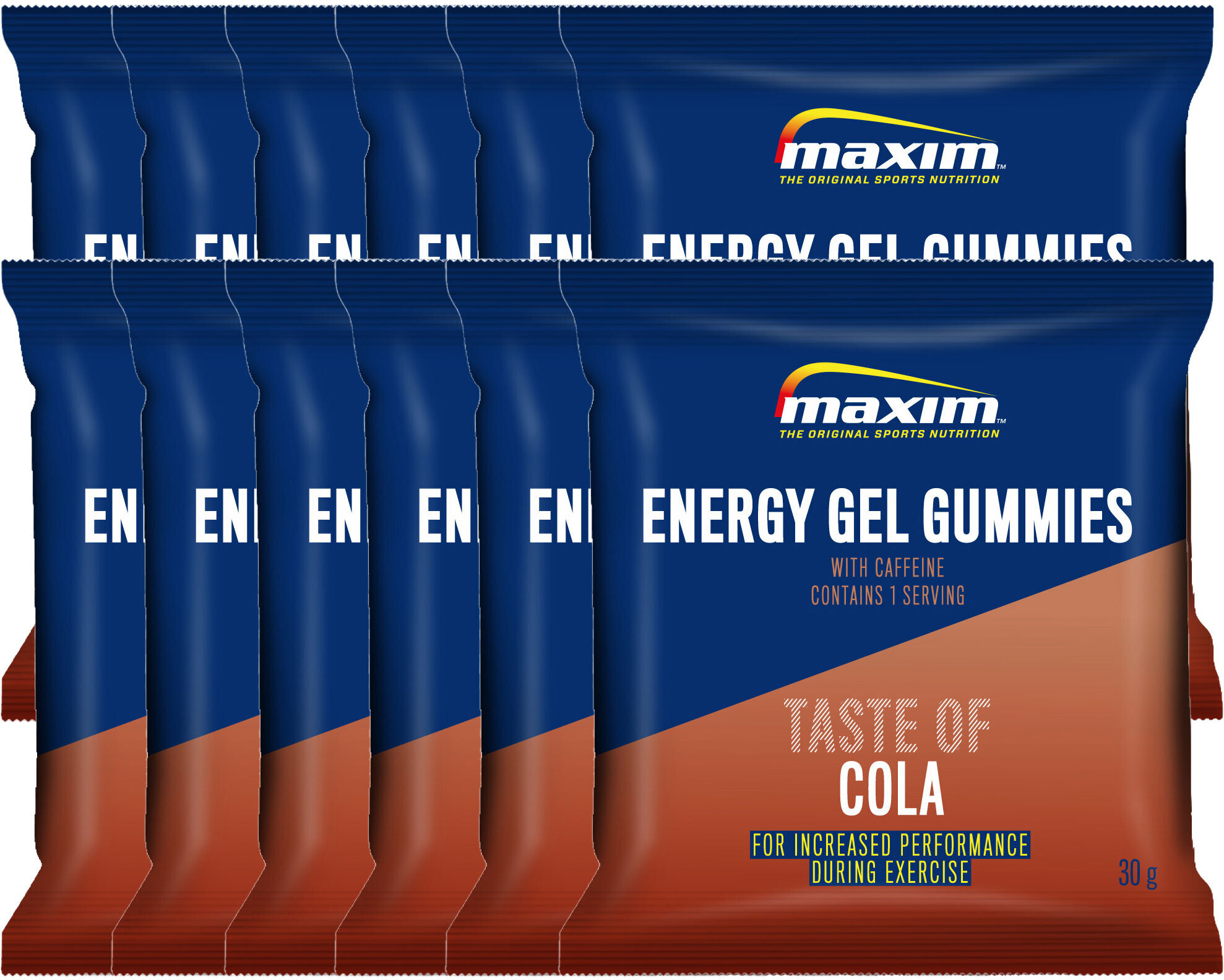 Maxim Energy Gel Gummies Taste of Cola + kofeiini 60 mg, 30 g, 12pack
