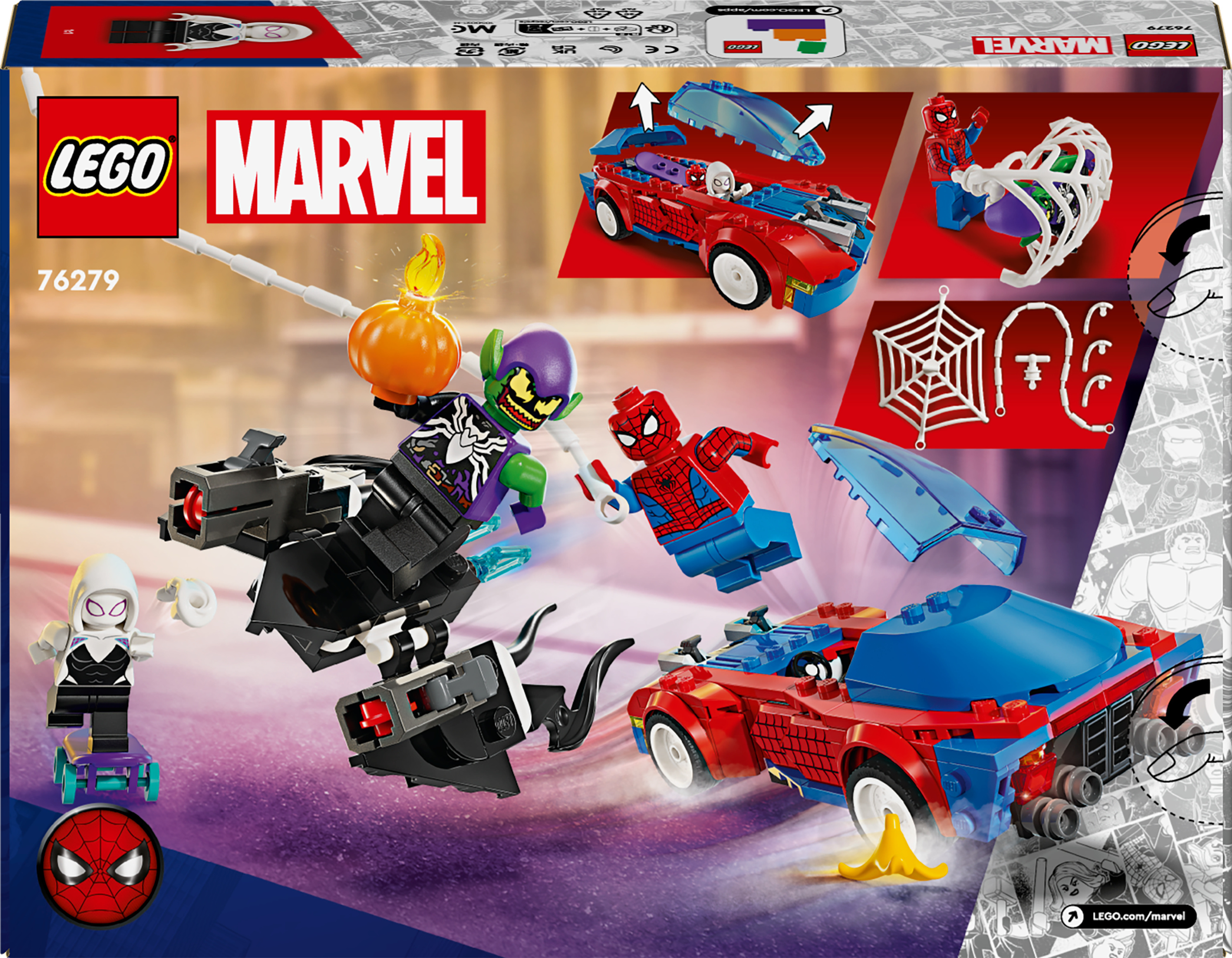 LEGO Super Heroes Marvel 76279  - Spider-Manin kilpa-auto ja Venomin Vihreä Menninkäinen