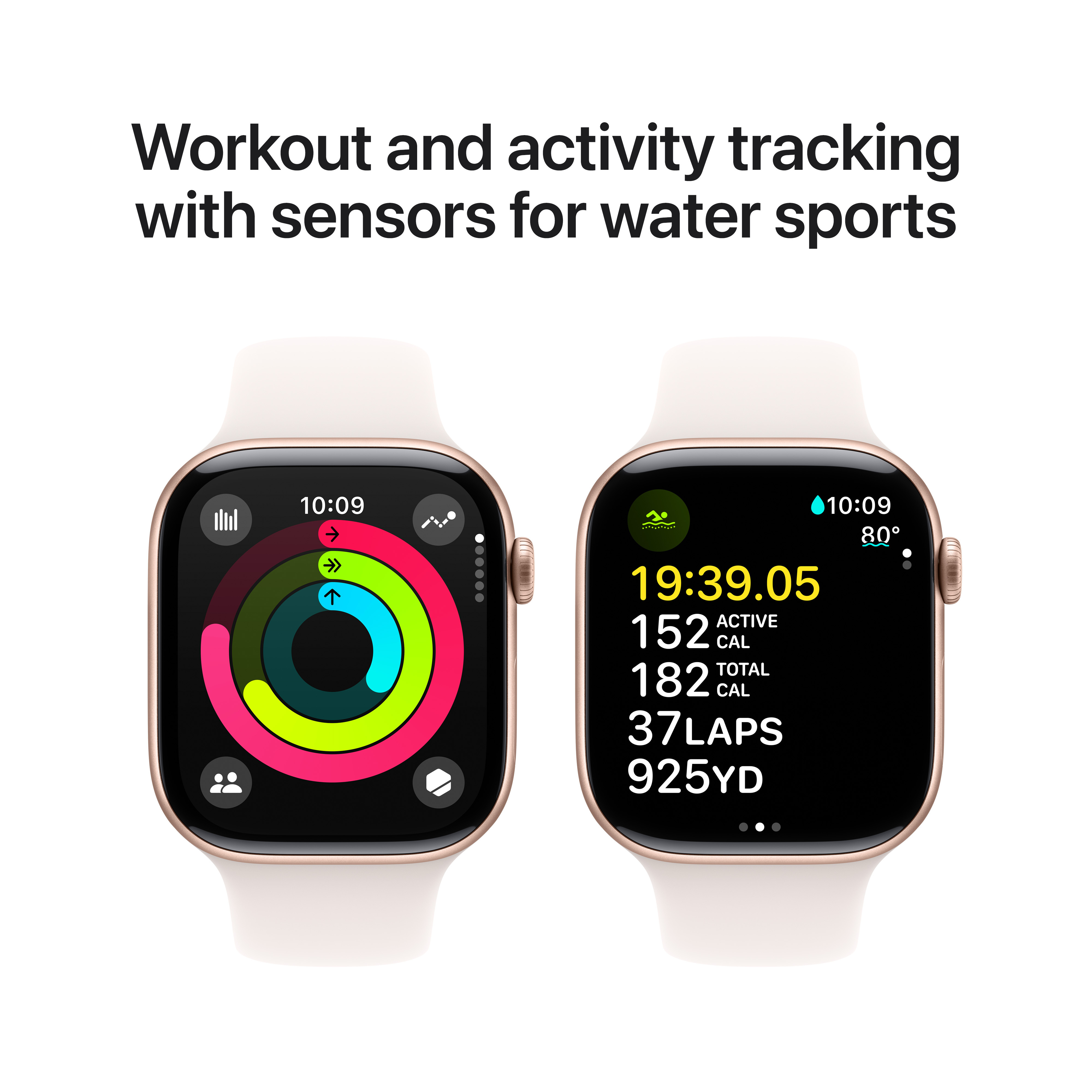 Apple Watch Series 10 (GPS) 46 mm ruusukulta alumiinikuori ja punanhäivä urheiluranneke, M/L (MWWU3)