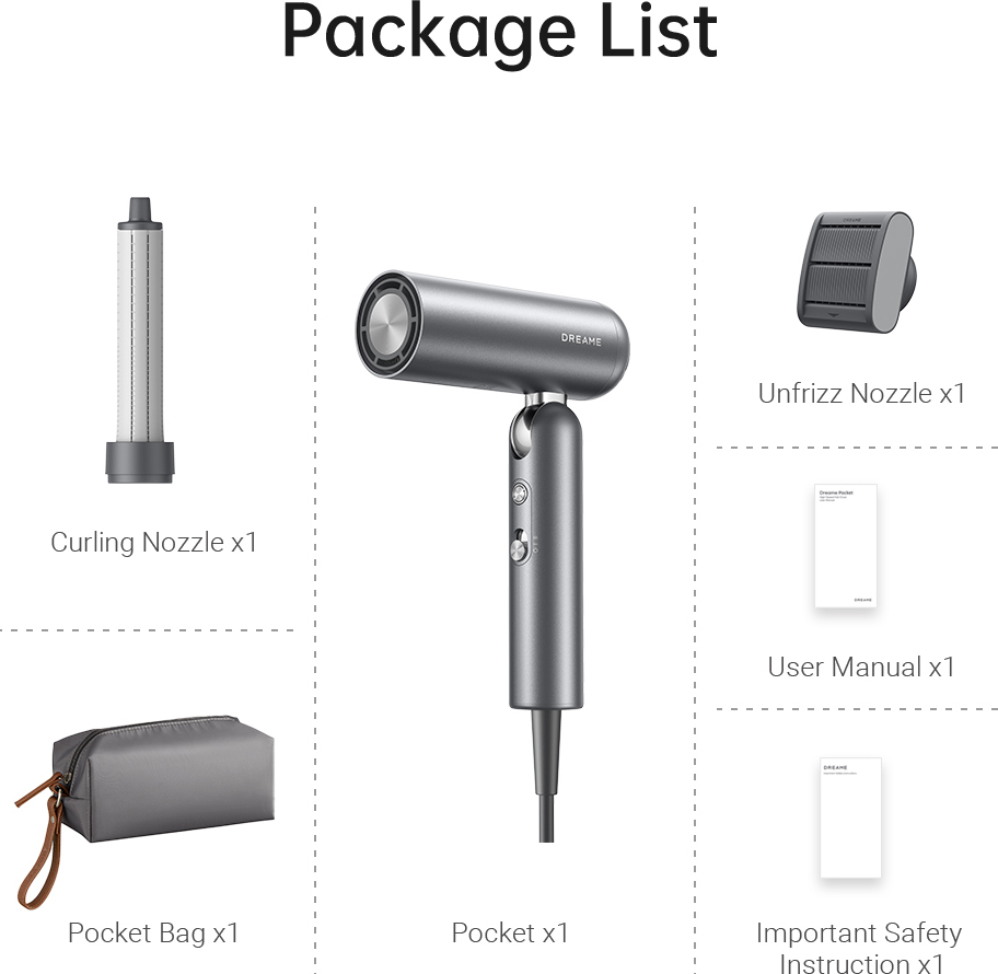 Dreame Pocket hiustenkuivaaja, Space Grey