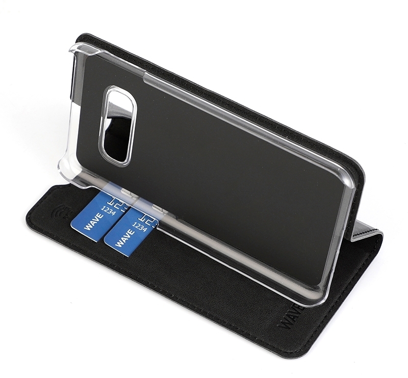 Wave BookCase -suojakotelo, Samsung Galaxy S10e, musta