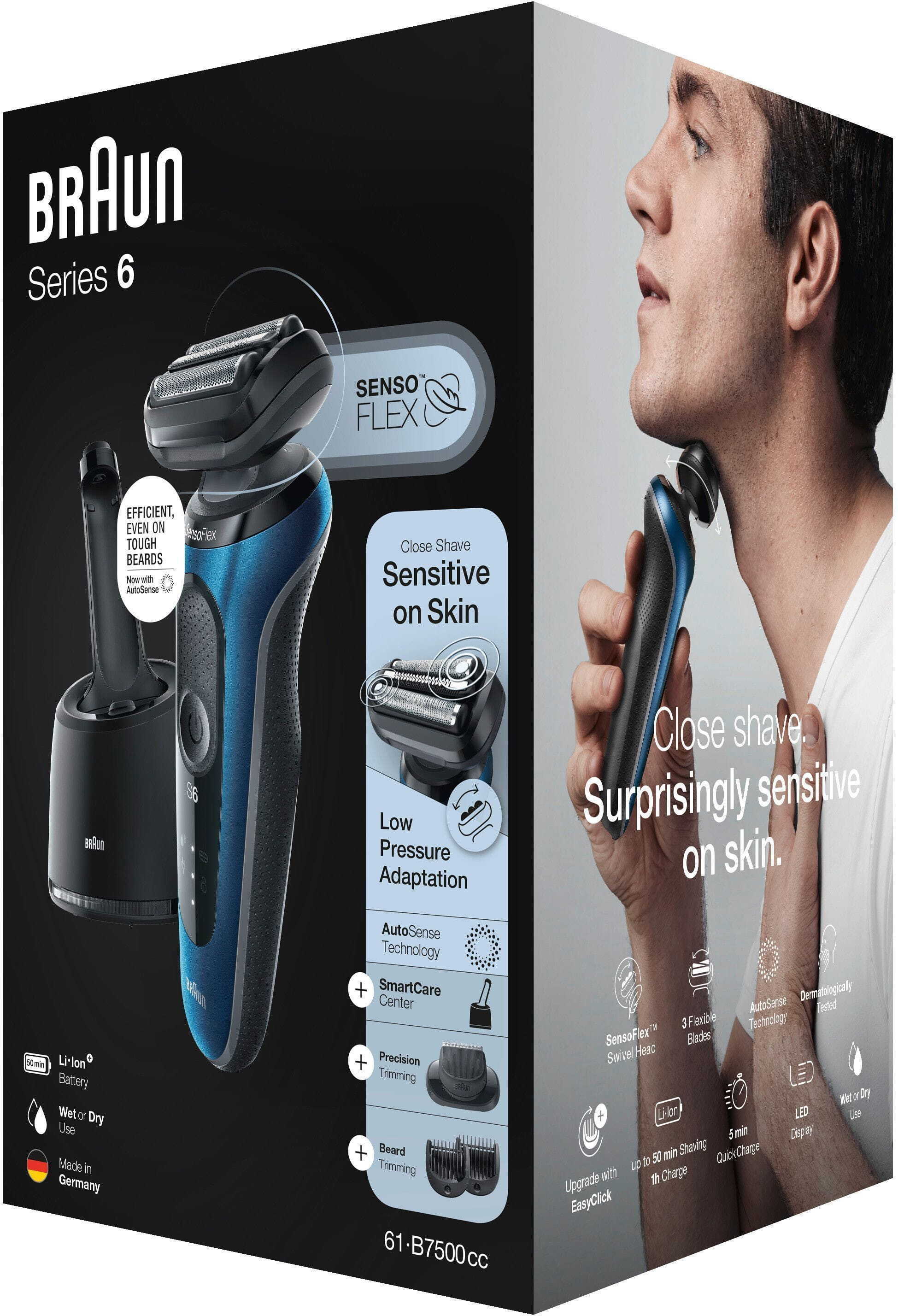 Braun Series 6 Shaver 61B7500CC parranajokone puhdistusasemalla