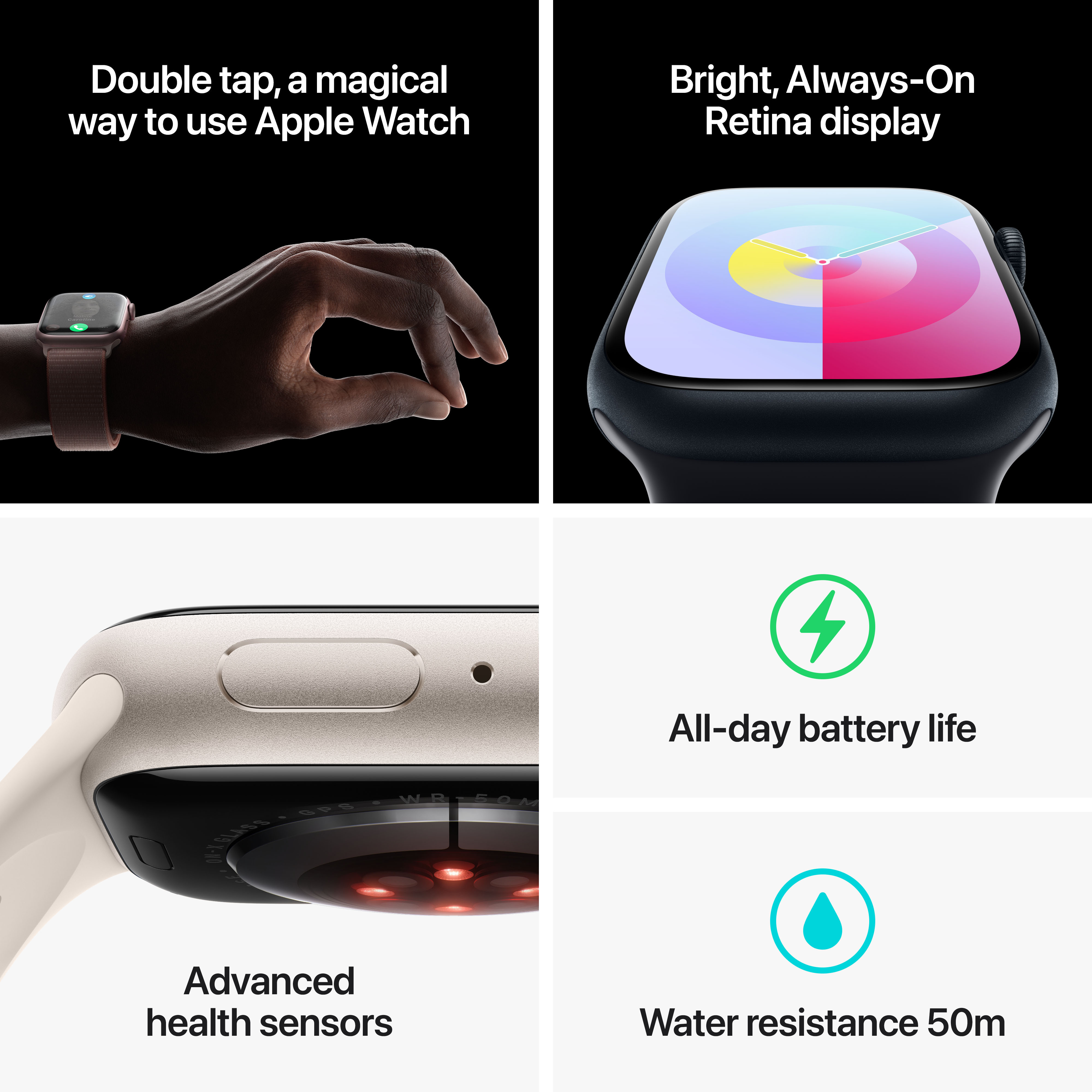 Apple Watch Series 9 (GPS + Cellular) 45 mm keskiyönsininen alumiinikuori ja keskiyönsininen urheiluranneke, S/M (MRMC3)