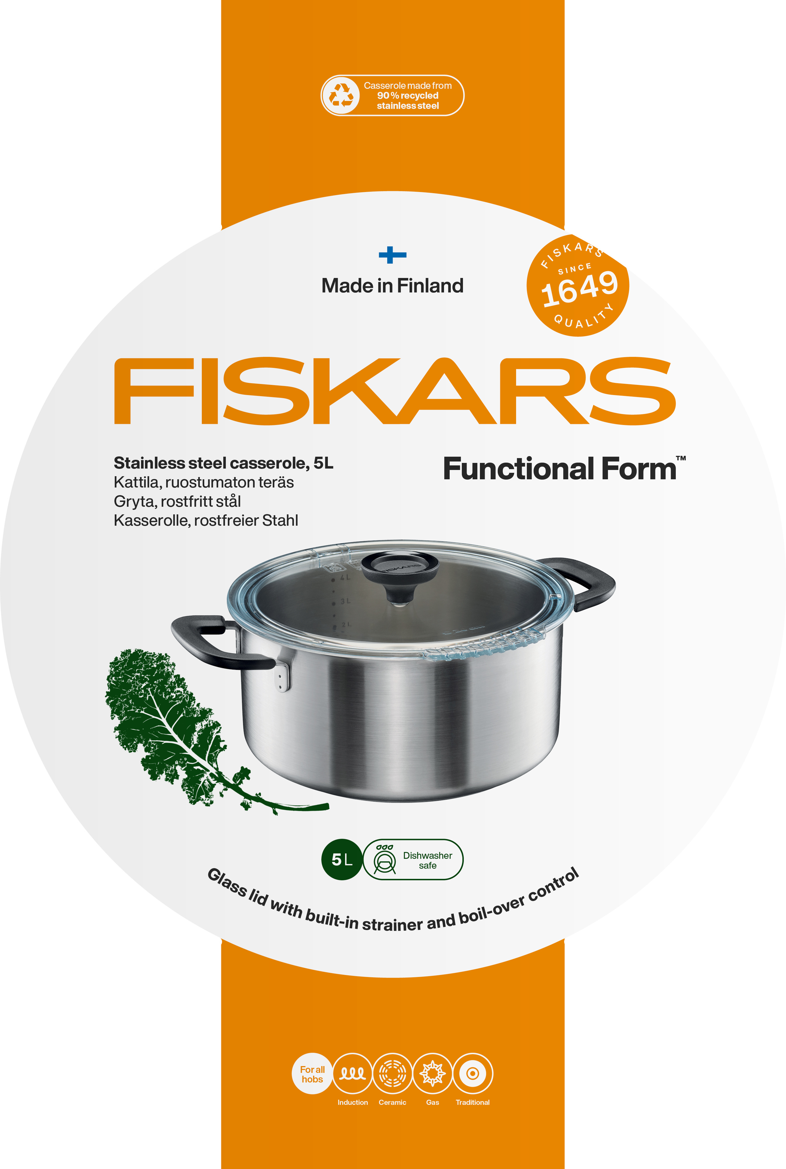 Fiskars Functional Form -kattila, 5 L