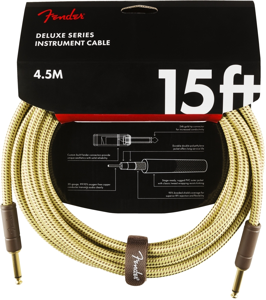 Fender Deluxe -instrumenttikaapeli, 4,5m, Tweed