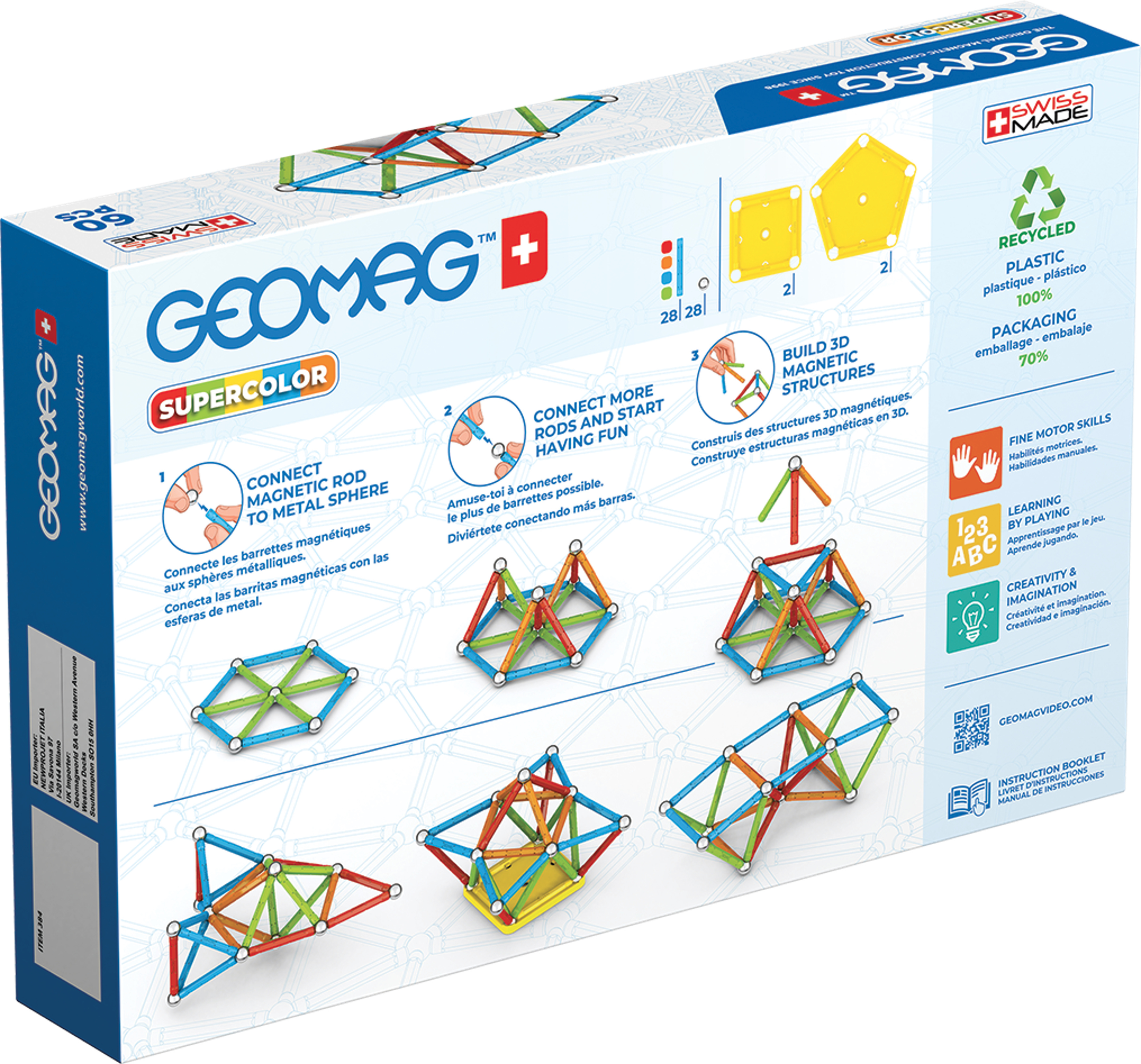 Geomag Supercolor Panels Recycled -magneettirakennussarja, 60 osaa