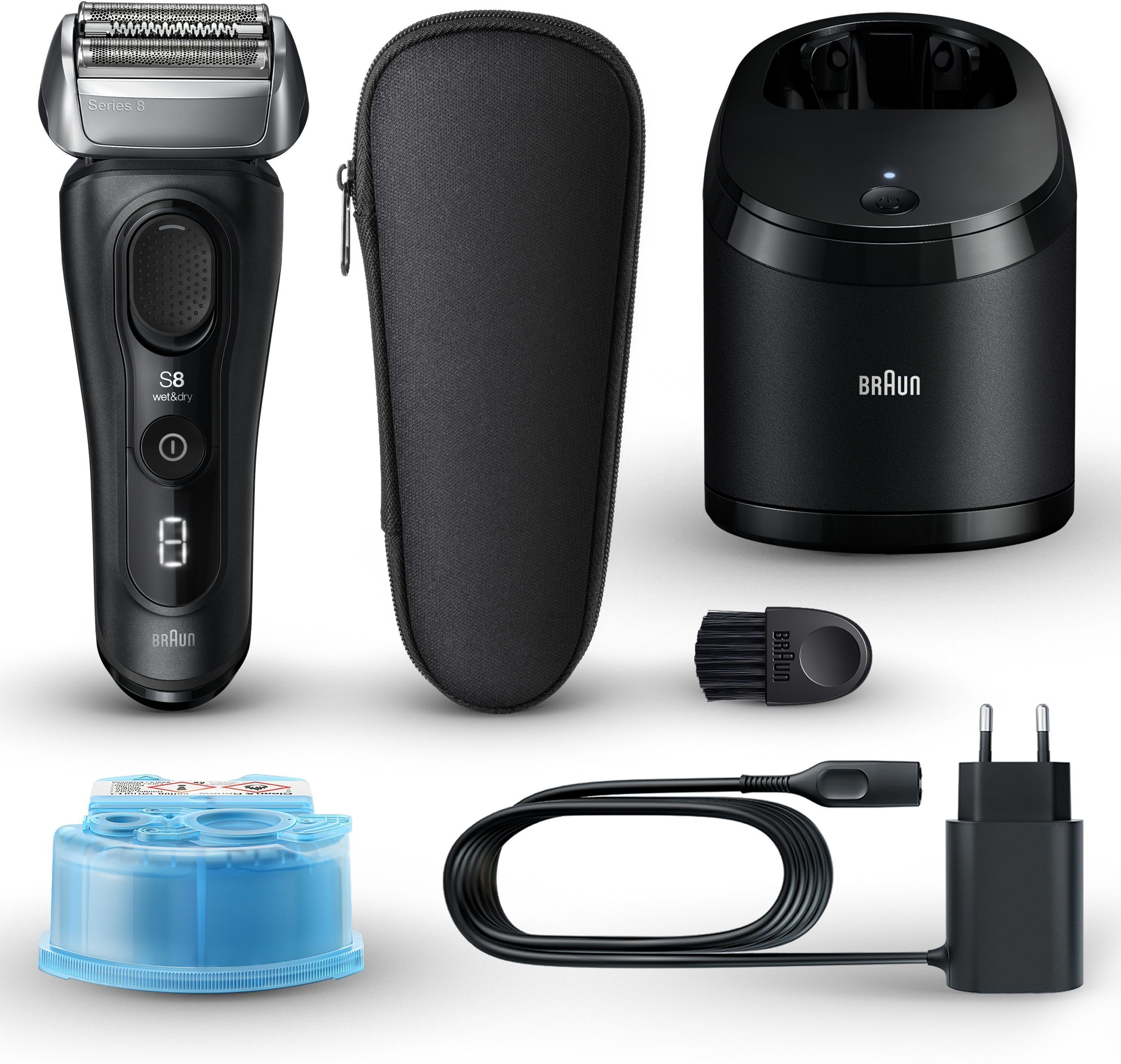 Braun Series 8 8560cc -parranajokone puhdistusasemalla