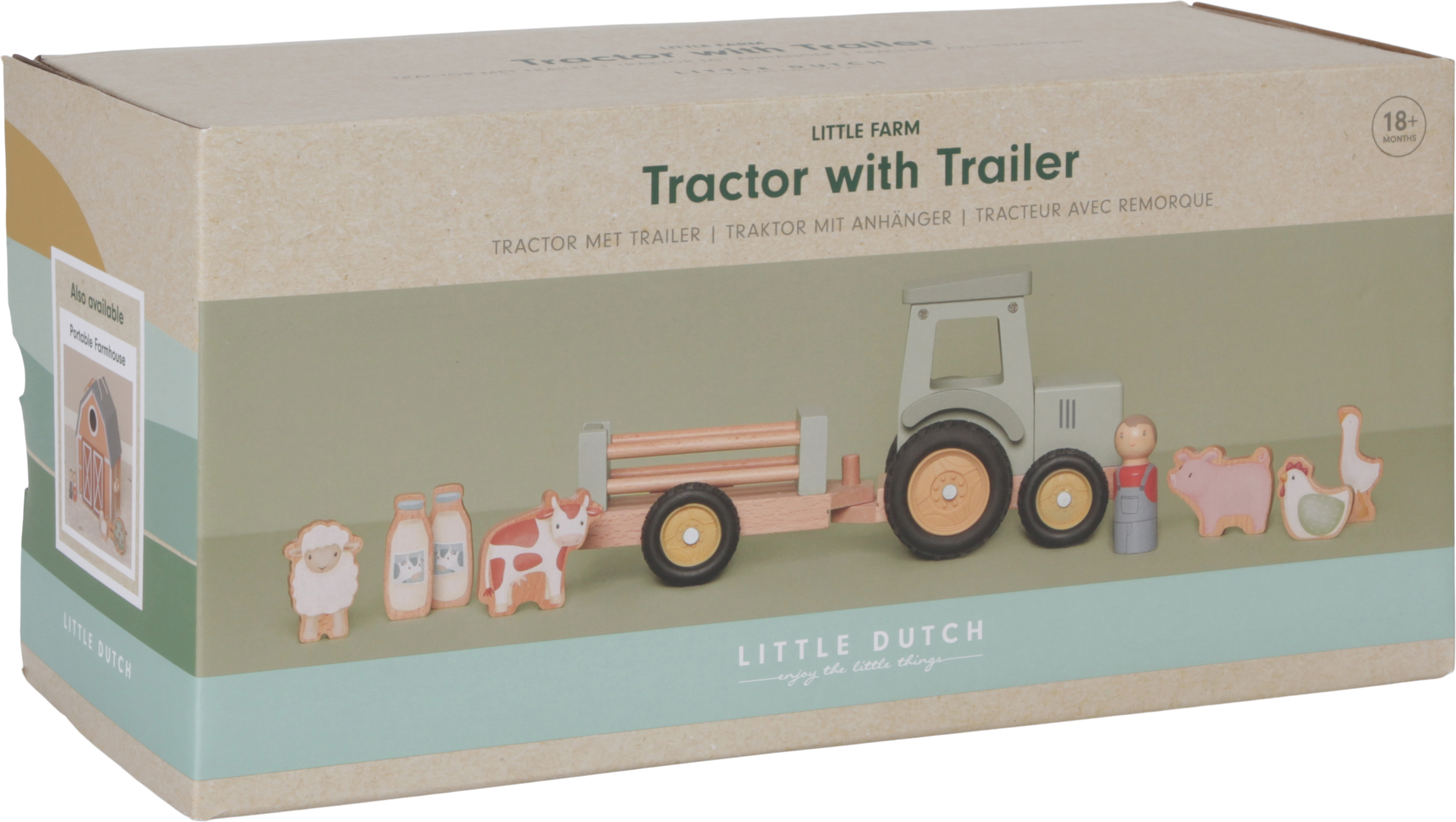 Little Dutch Little Farm -puinen traktori + peräkärry