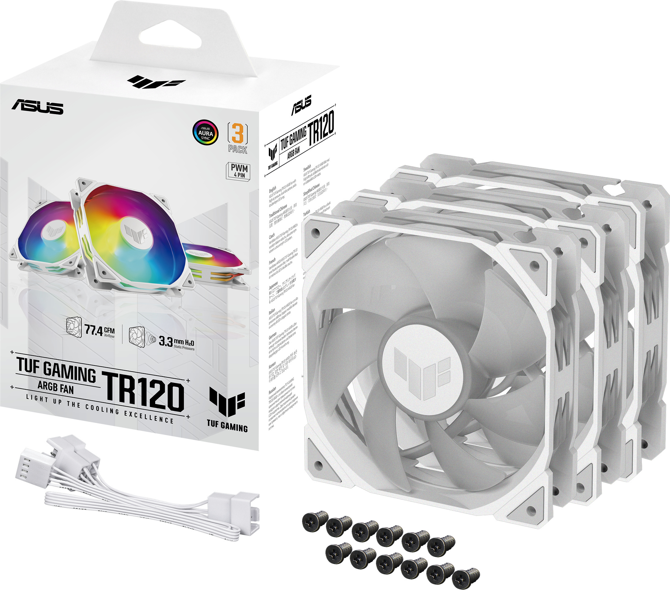 Asus TUF Gaming TR 120 ARGB PWM -tuuletin, 120 mm, valkoinen, 3-pack
