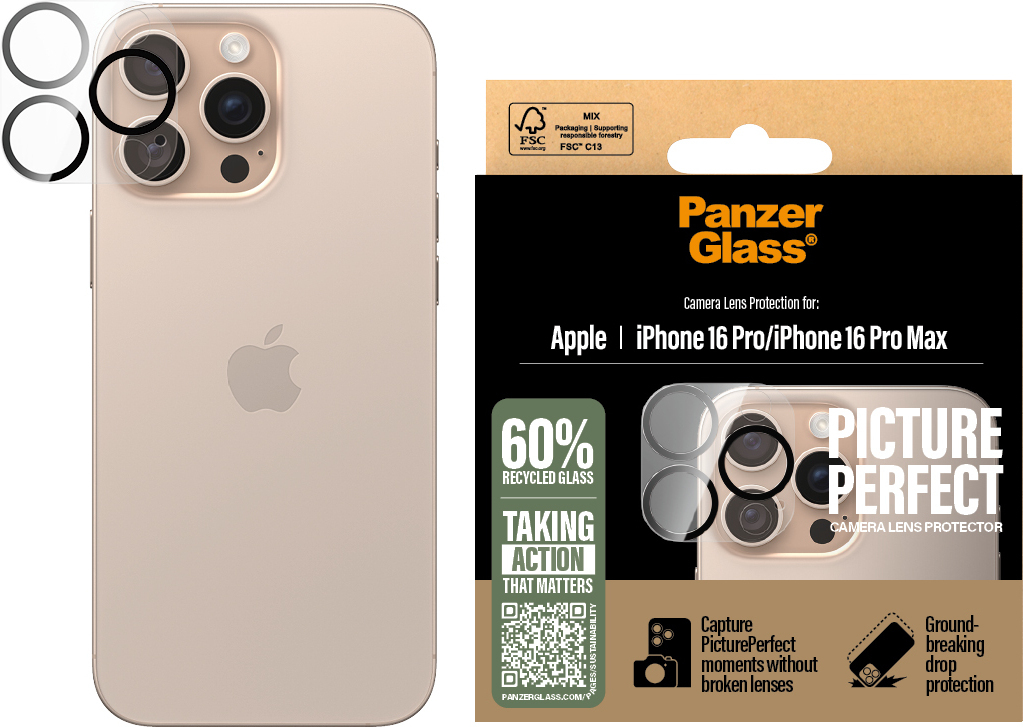 PanzerGlass PicturePerfect -kameran linssinsuoja, iPhone 16 Pro / 16 Pro Max