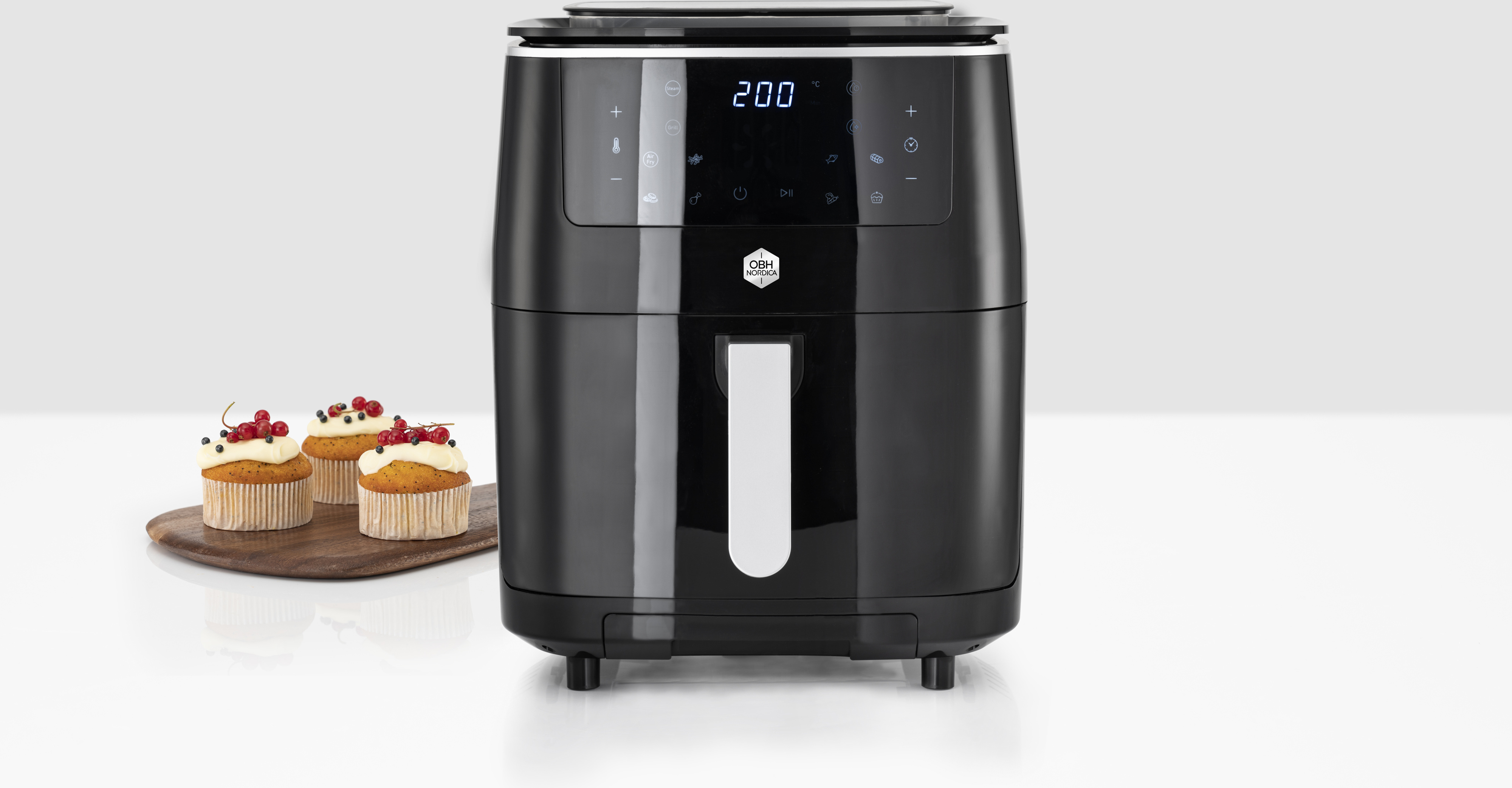 OBH Nordica Easy Fry & Grill Steam+ 3-in-1 -airfryer höyrytys- ja grillitoiminnolla, musta