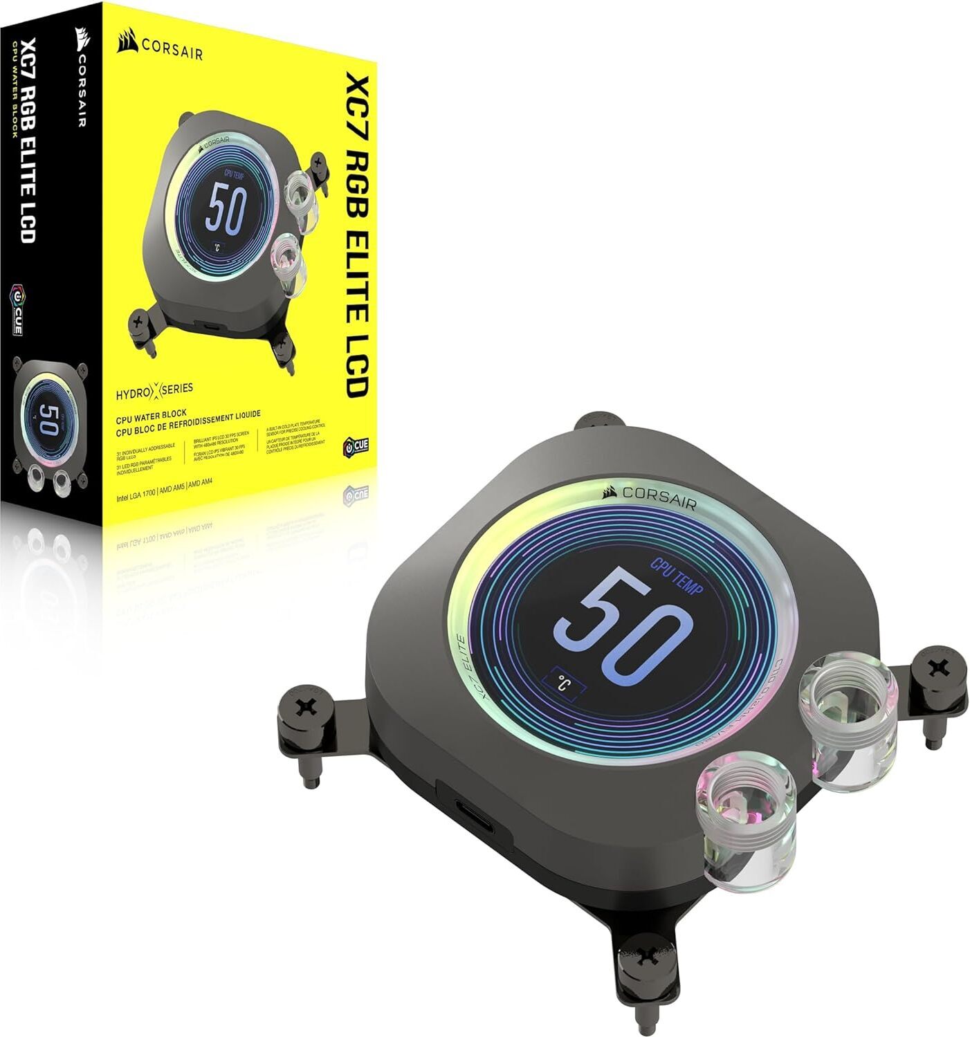 Corsair iCUE XC7 RGB ELITE LCD -vesiblokki prosessorille, harmaa