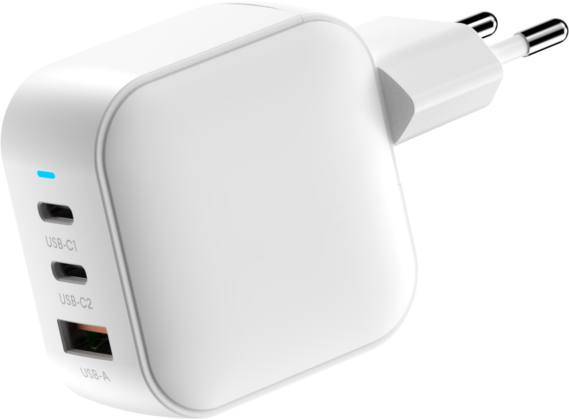 FoneKit GaN PD 70W -verkkovirtalaturi, USB-C + USB-C + USB-A, valkoinen
