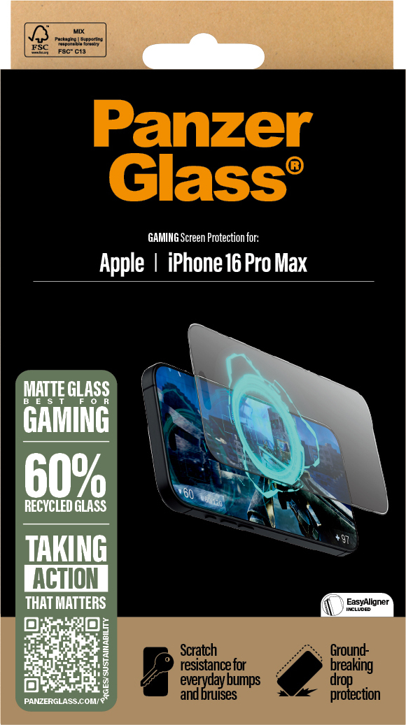 PanzerGlass Gaming Ultra-wide Fit with Aligner -panssarilasi, iPhone 16 Pro Max
