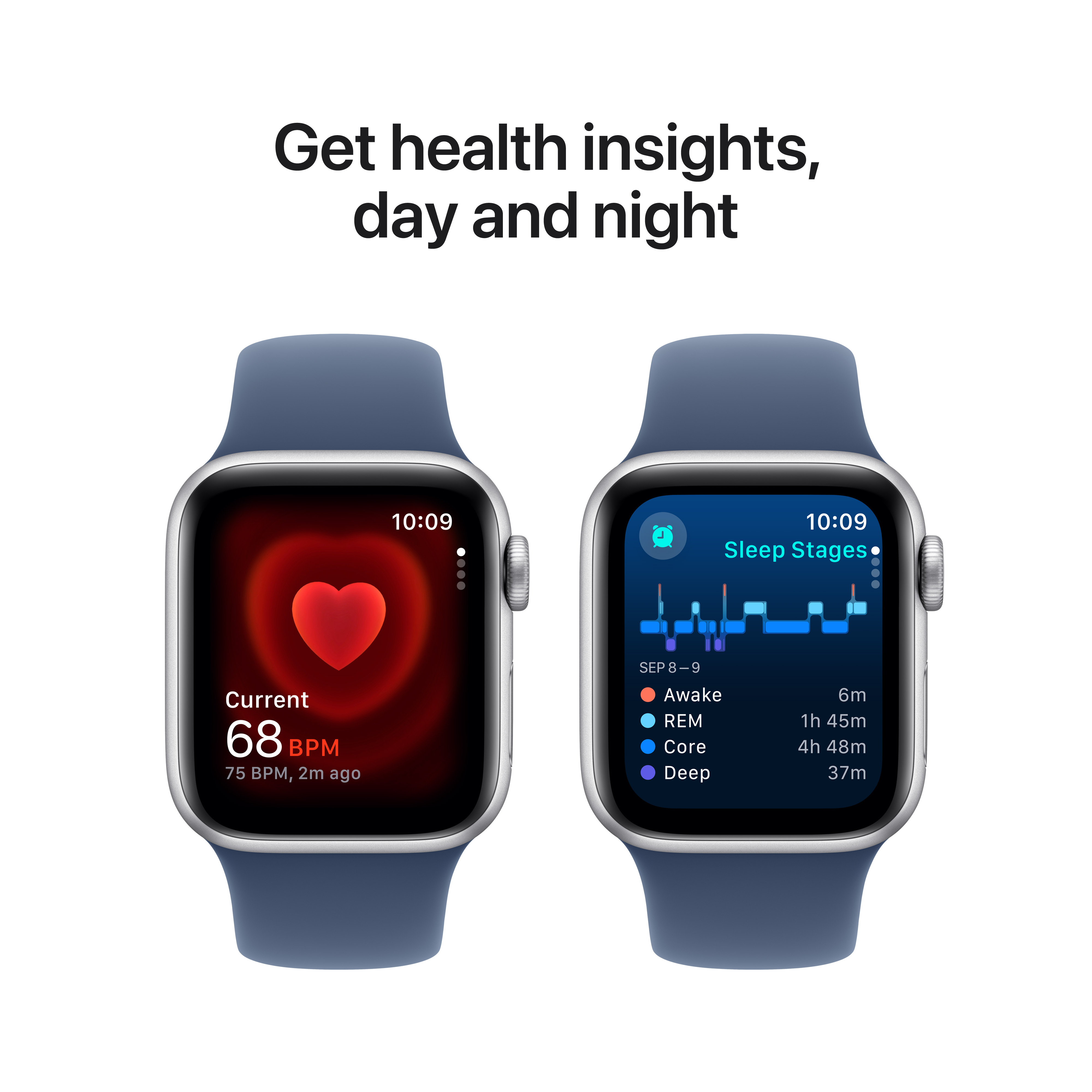 Apple Watch SE (GPS) 40 mm hopea alumiinikuori ja farkunsininen urheiluranneke, S/M (MXEC3)