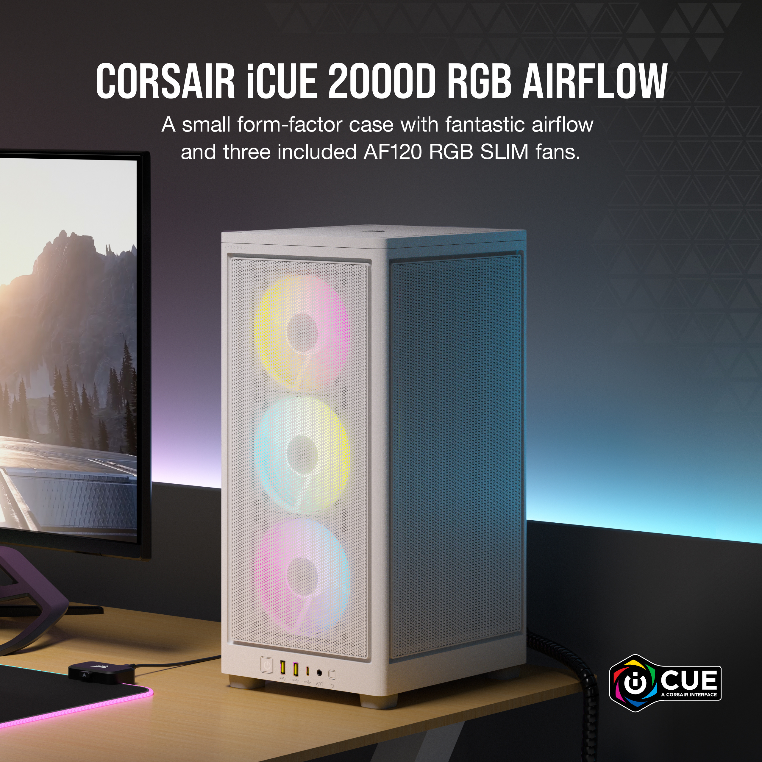 Corsair iCUE 2000D RGB AIRFLOW Mini-ITX-kotelo, valkoinen