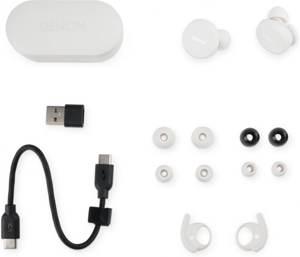 Denon PerL True Wireless nappikuulokkeet aktiivisella melunvaimennuksella, valkoinen