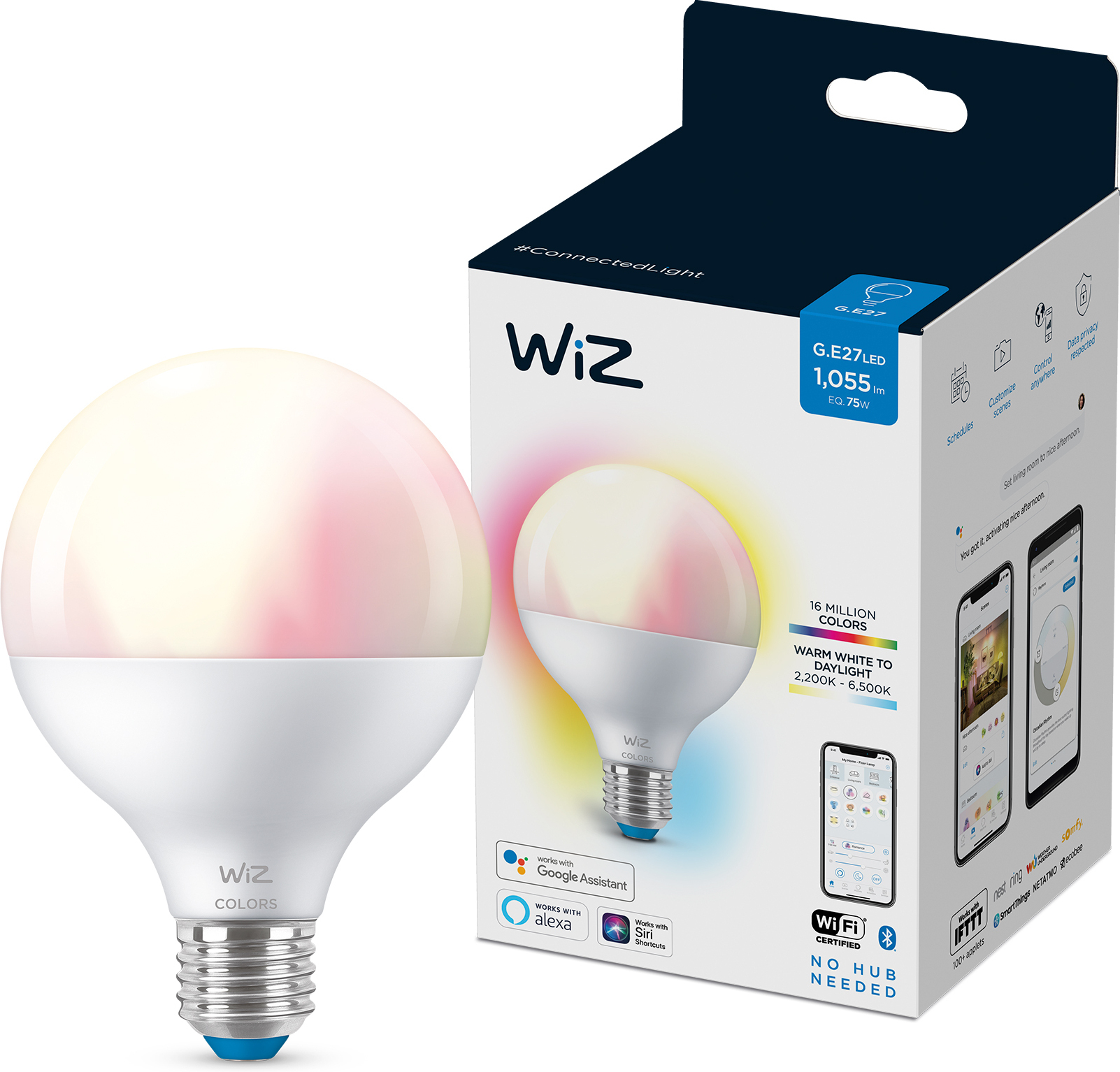 WiZ älylamppu globe, E27, pallolamppu, tunable white - valkoisen valon sävyt, Wi-Fi, 2700-6500 K, 1055 lm